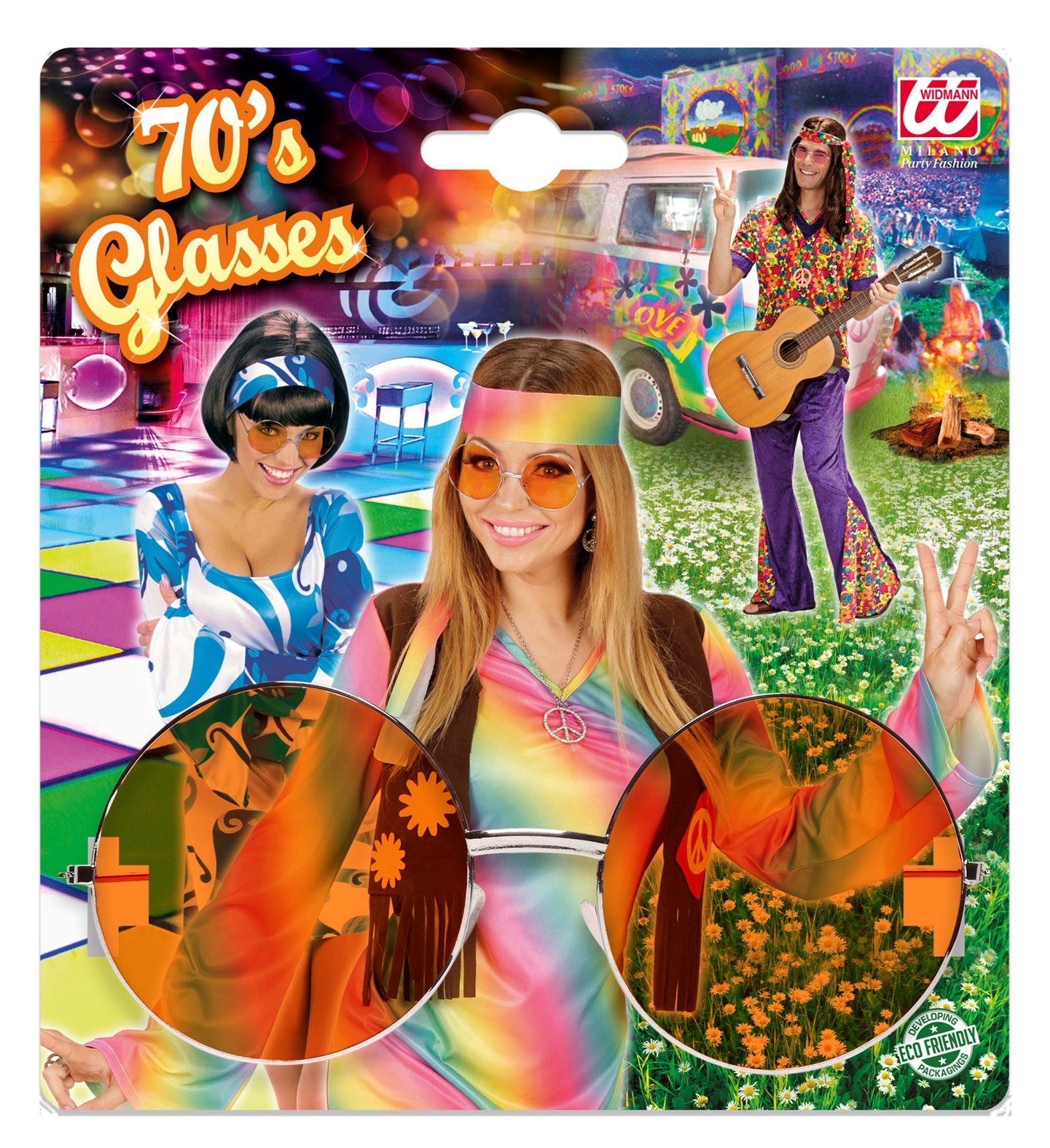 Widmann S.r.l. Verkleidungsmaske 'Hippie' Partybrille XL - Rund, Orange