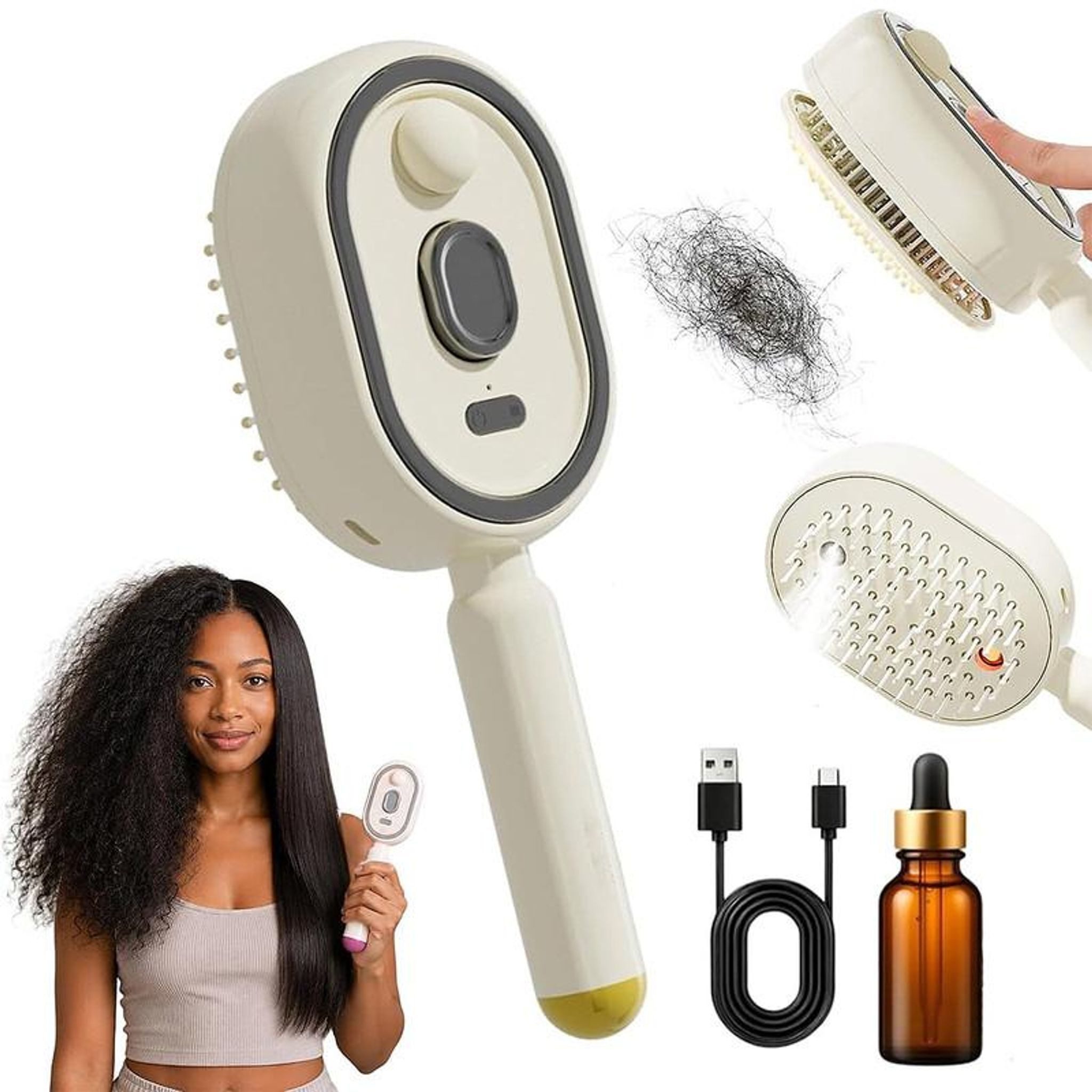 FELIXLEO Elektrohaarbürste Elektrische Sprüh Haarbürste Dampf Massage Rotlicht 217 cm alle Typen