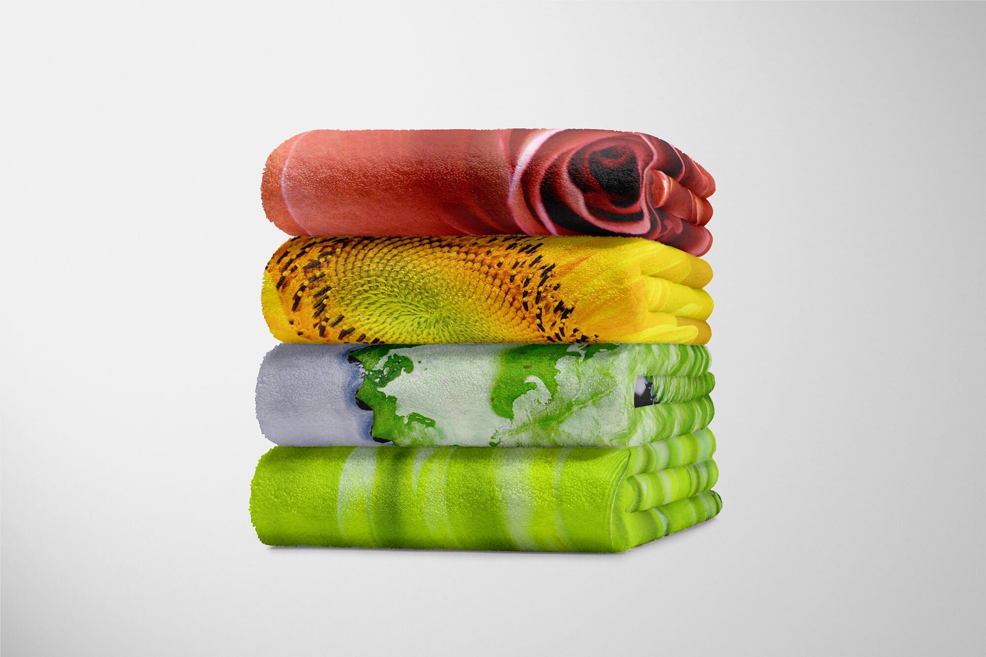 Sinus Art Handtücher Handtuch Baumwolle-Polyester-Mix mit (1-St), Fotomotiv Handtuch Strandhandtuch grünes Saunatuch Wasserblatt, Kuscheldecke