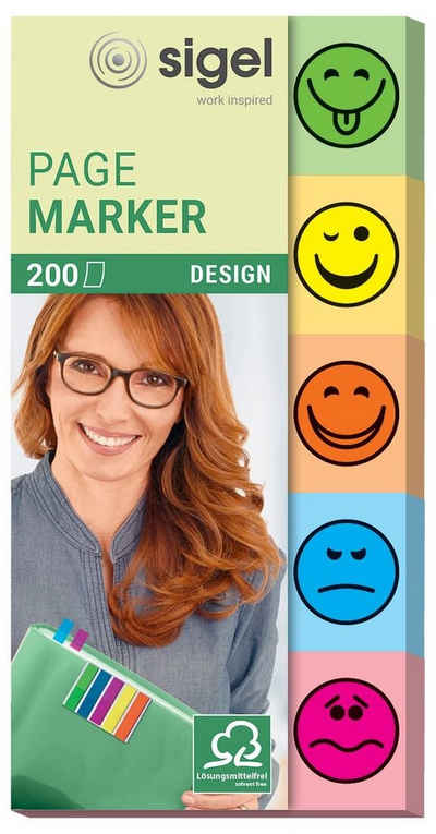 Sigel Marker SIGEL DESIGN Haftmarker farbsortiert "Smiley" 5x 40 Streifen