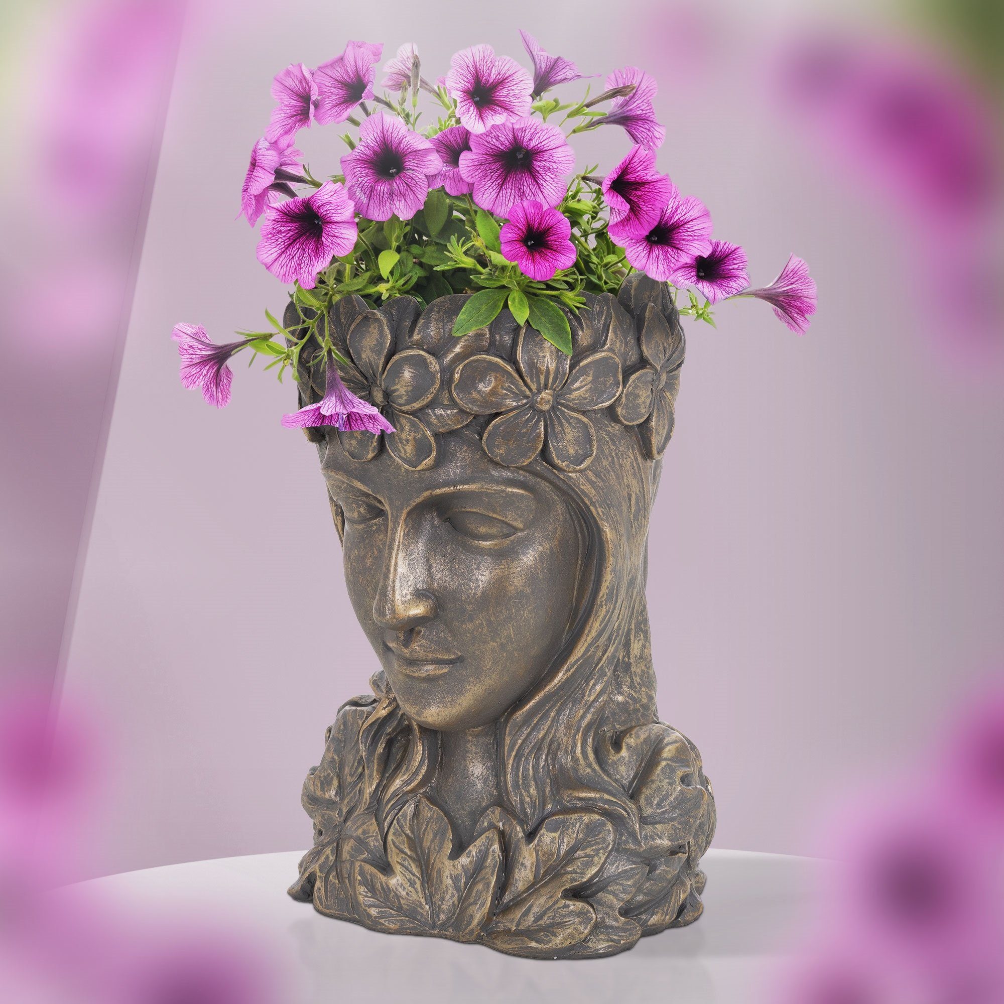 ML-DESIGN Blumentopf Pflanztopf Frauenkopf 21x16x32 cm Bronze aus Polyresin