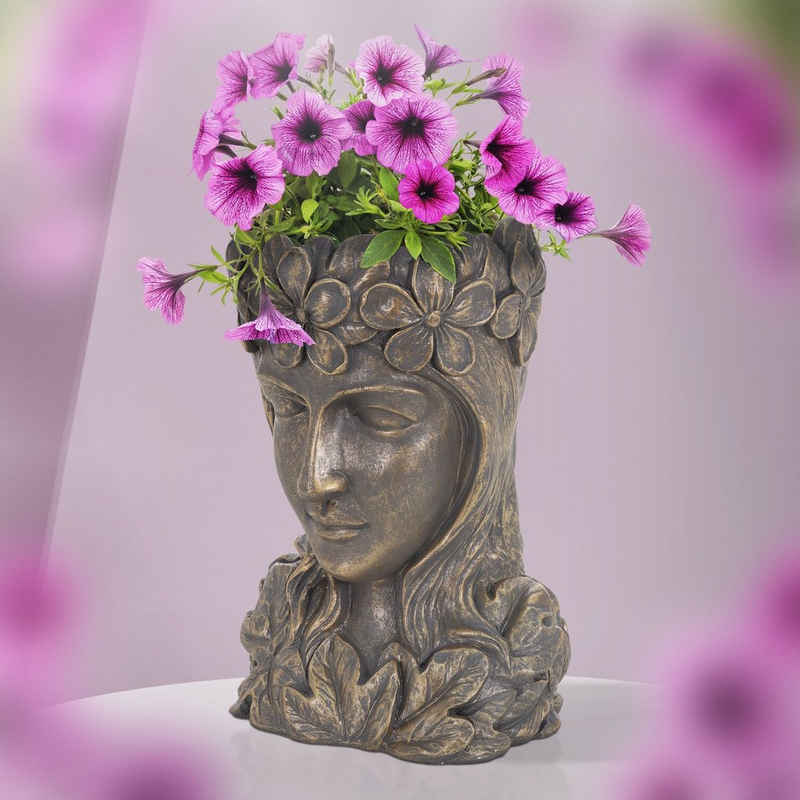 ML-DESIGN Blumentopf Pflanztopf Frauenkopf Figur Groß Büste Skulptur Statue Dame Gesicht, Bronze 21x16x32 cm Kunstharz Innen/Außen Groß