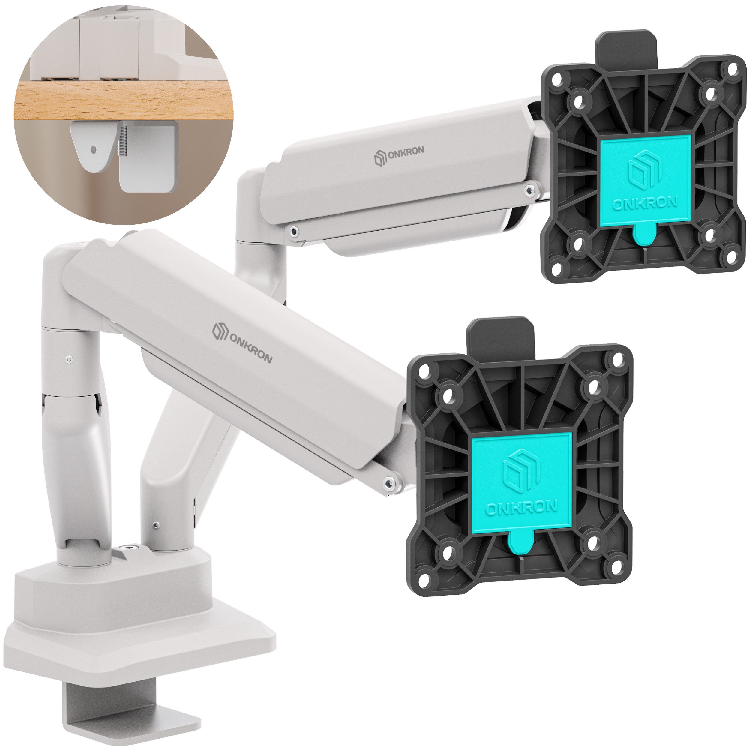 ONKRON Monitor-Halterung 13-32 Zoll, bis 10 kg pro Arm, VESA 75x75-100x100, G160-BW, (bis 32 Zoll, neigbar, schwenkbar, drehbar, Gasdruckfeder, Kabelmanagement)