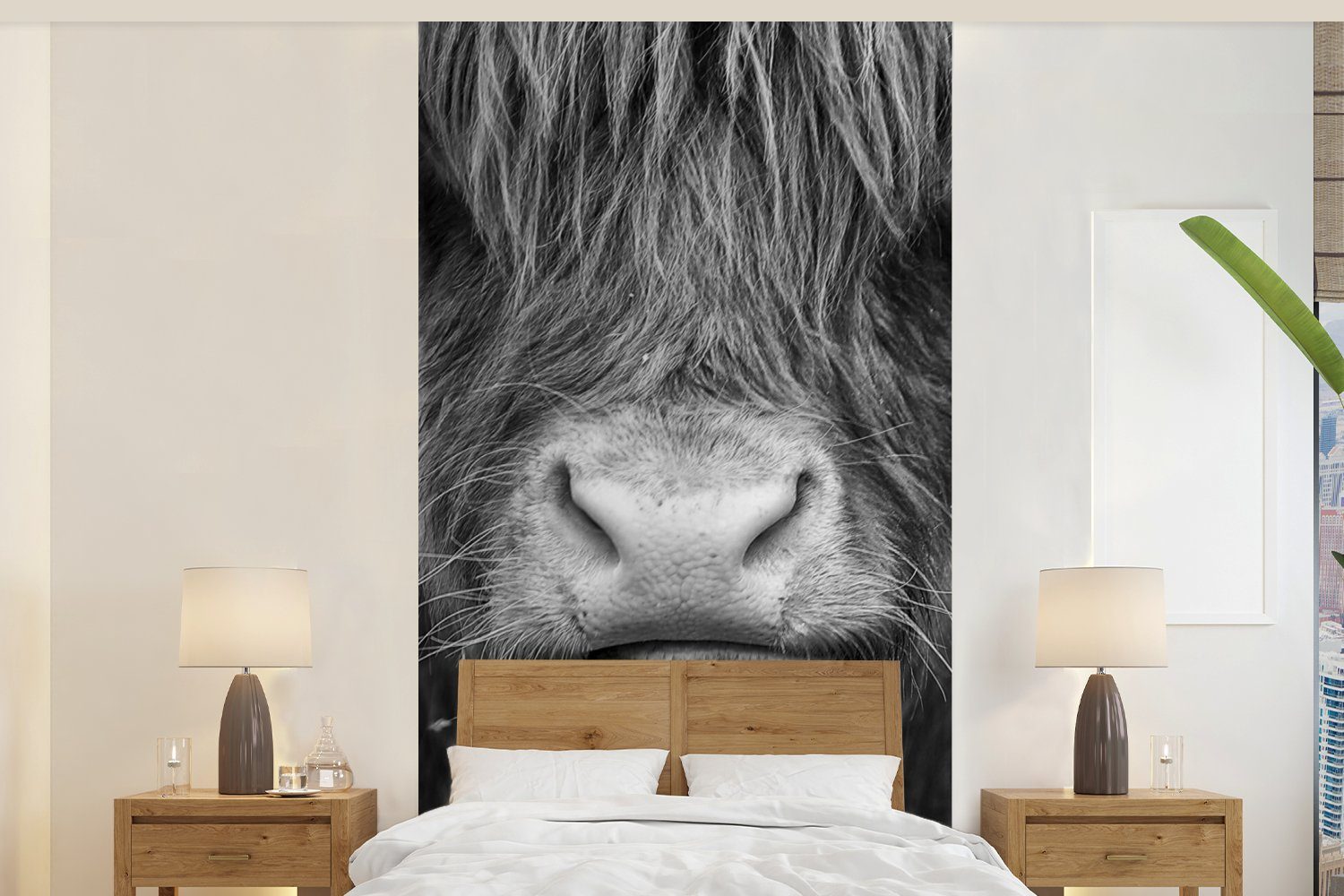 MuchoWow Fototapete Schottischer Highlander - Haare - Tiere, Matt, bedruckt, (2 St), Vliestapete für Wohnzimmer Schlafzimmer Küche, Fototapete