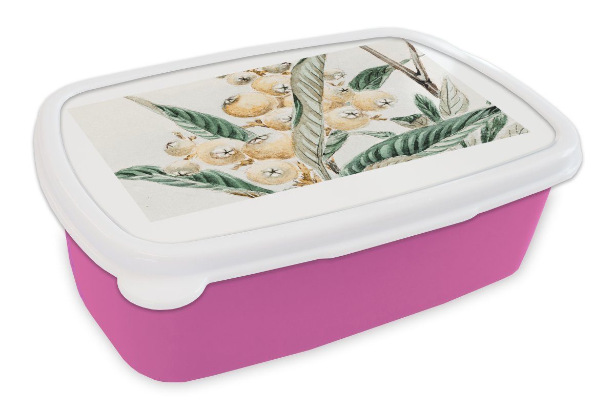 Japanisch rosa Lunchbox Snackbox, Beere Mädchen, Kunststoff - - MuchoWow - Erwachsene, Blatt Vintage, (2-tlg), für Kinder, Kunststoff, Brotbox Brotdose