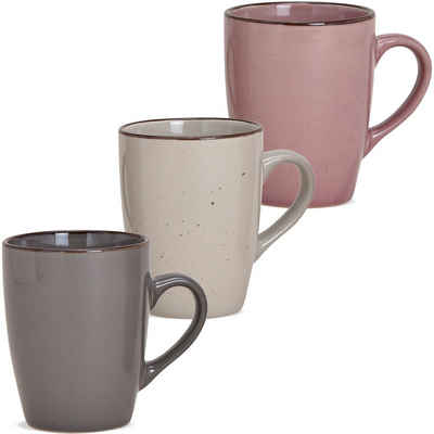 matches21 HOME & HOBBY Becher »Kaffeetassen uni grau beige & rosa Rand braun Keramik 3er Set 10 cm«, Keramik
