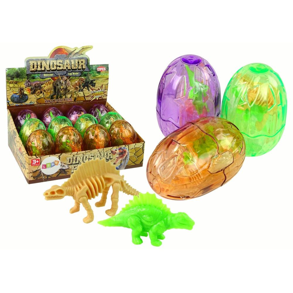 LEAN TOYS Spielfigur Dinosaurierfiguren Überraschungsei Sammelfiguren, (Spar-Set, 1-tlg., 9 x 7 cm transparent), transparentes Ei, 2 Dinofiguren, ab 3 Jahren