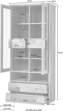 Innostyle Glasvitrine BONANZA (1-St) Glastüren, 10 Fächer, 4 Schübe, Softclose, ABS Kantenschutz