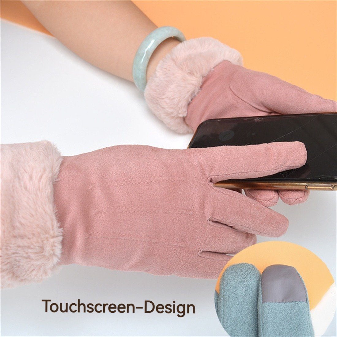 Kunstfell Handschuhe Rosa Touchscreen DÖRÖY warme Plüsch Fleecehandschuhe Damenmode Handschuhe,