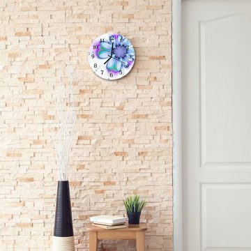 Primedeco Wanduhr Wanduhr aus Glas mit Motiv Digitale Blüte - Rund mit Durchmesser 30 cm und Quarzuhrwerk
