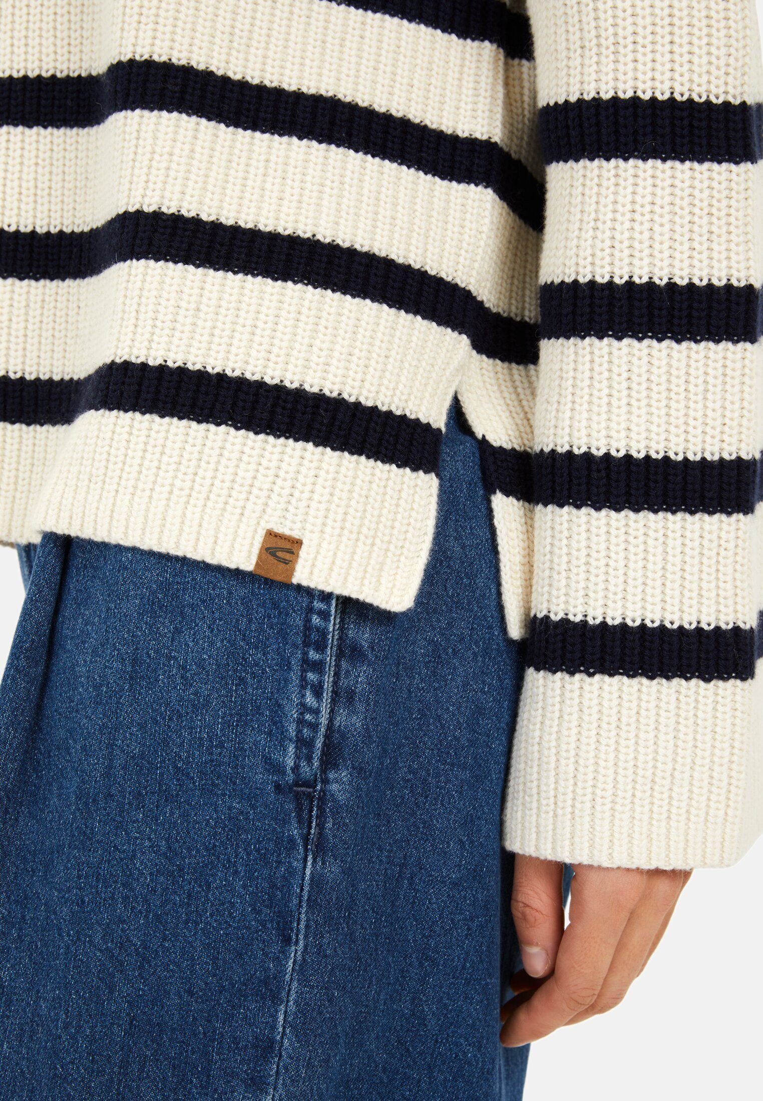 camel active Strickpullover Strickpullover aus einem Baumwoll-Mix Langarm Markenlogo