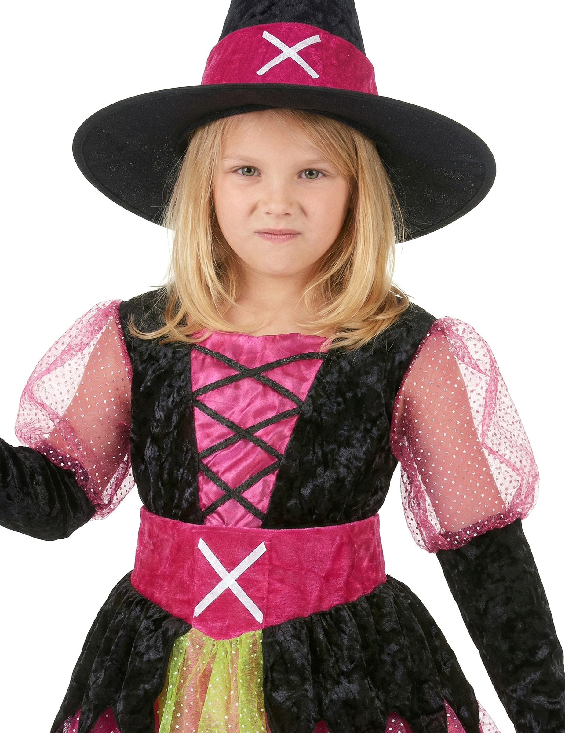 JADEO Kostüm kleine Hexe Mädchen Halloween-Kostüm pink-schwarz-grün