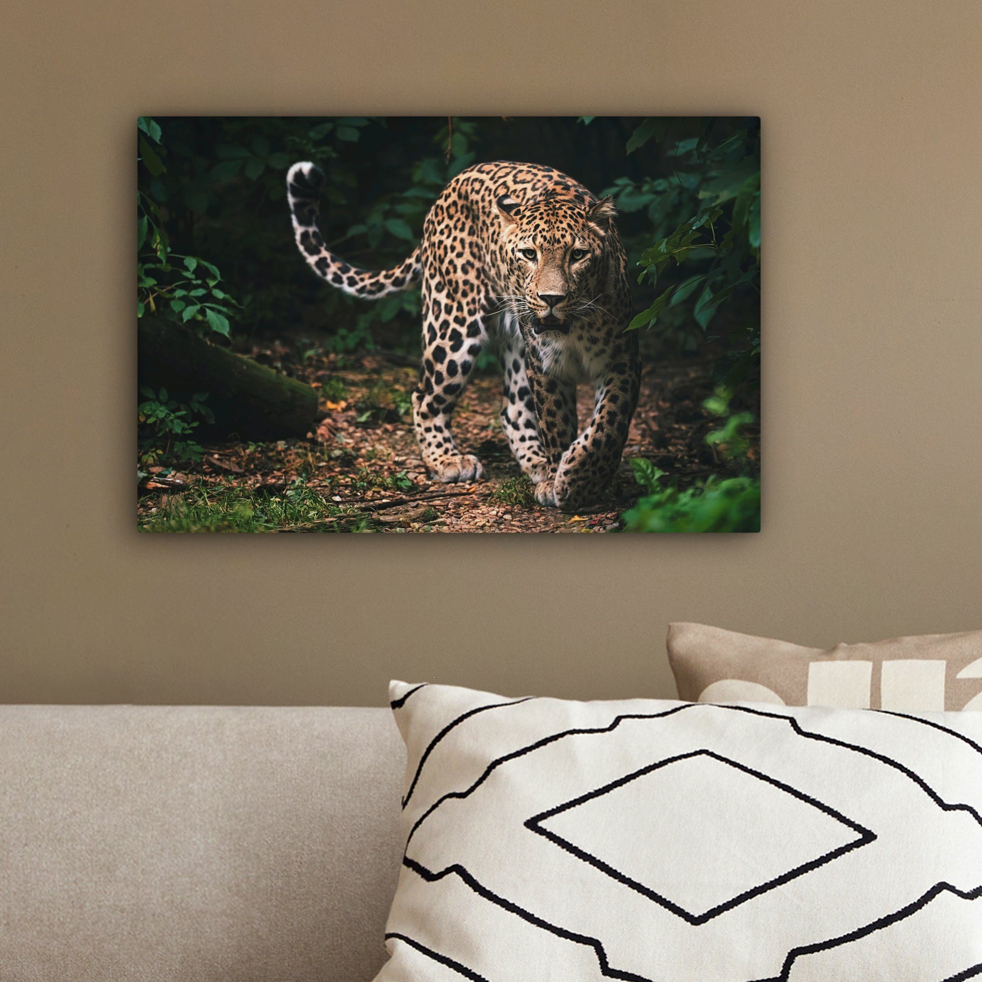 OneMillionCanvasses® Leinwandbild Wildtiere - Leopard - Dschungel - Natur, Fotodruck (1 St), Leinwand Bilder Klein, Wand Dekoration Aesthetic 30x20 cm – Bild 4 von 5