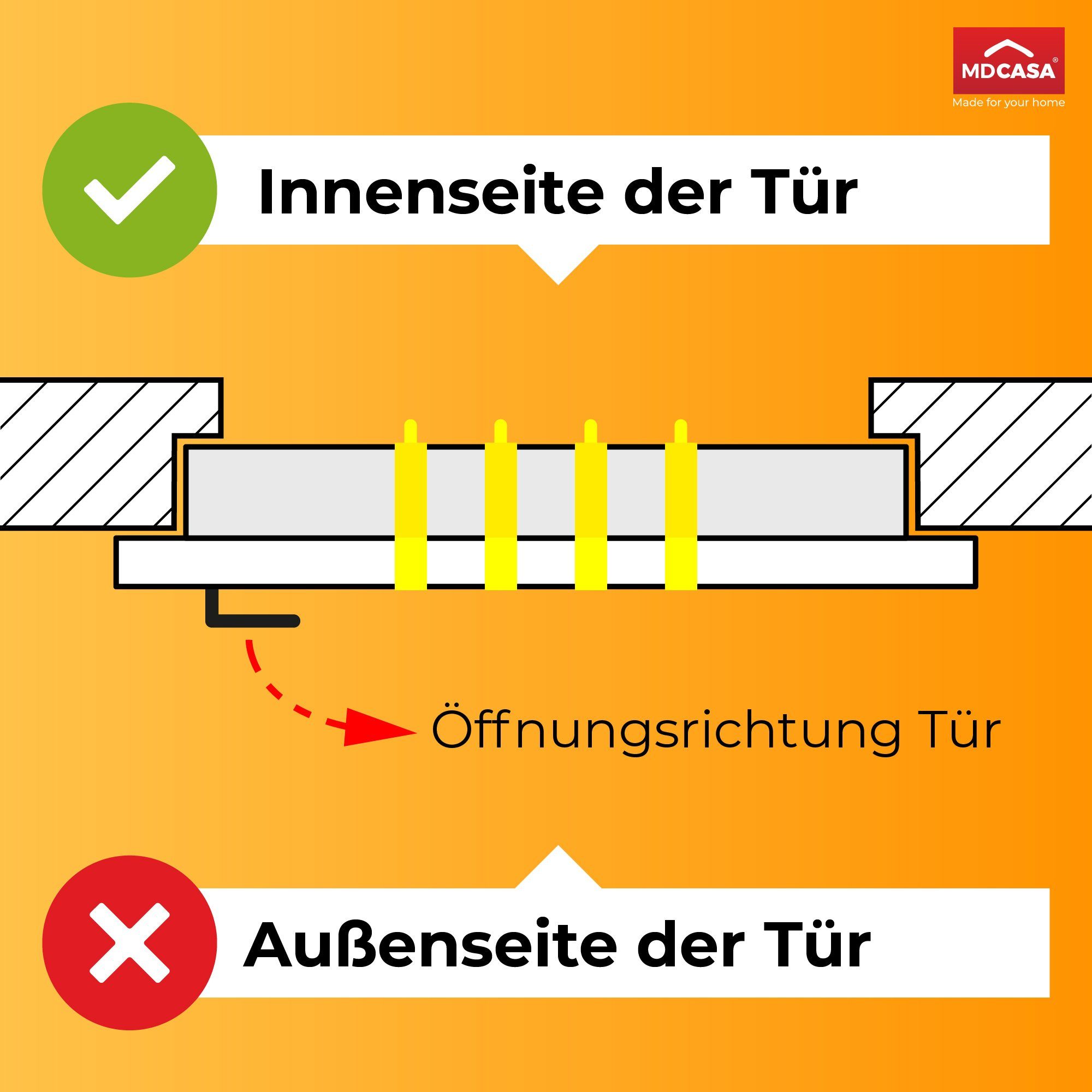 Türhaken die MDCASA (Set, speziell Zimmertüren Stück), Türhaken Innenseite, schwarz Rückseite, für Tür Innentüren Innenseite, Rückseite 4