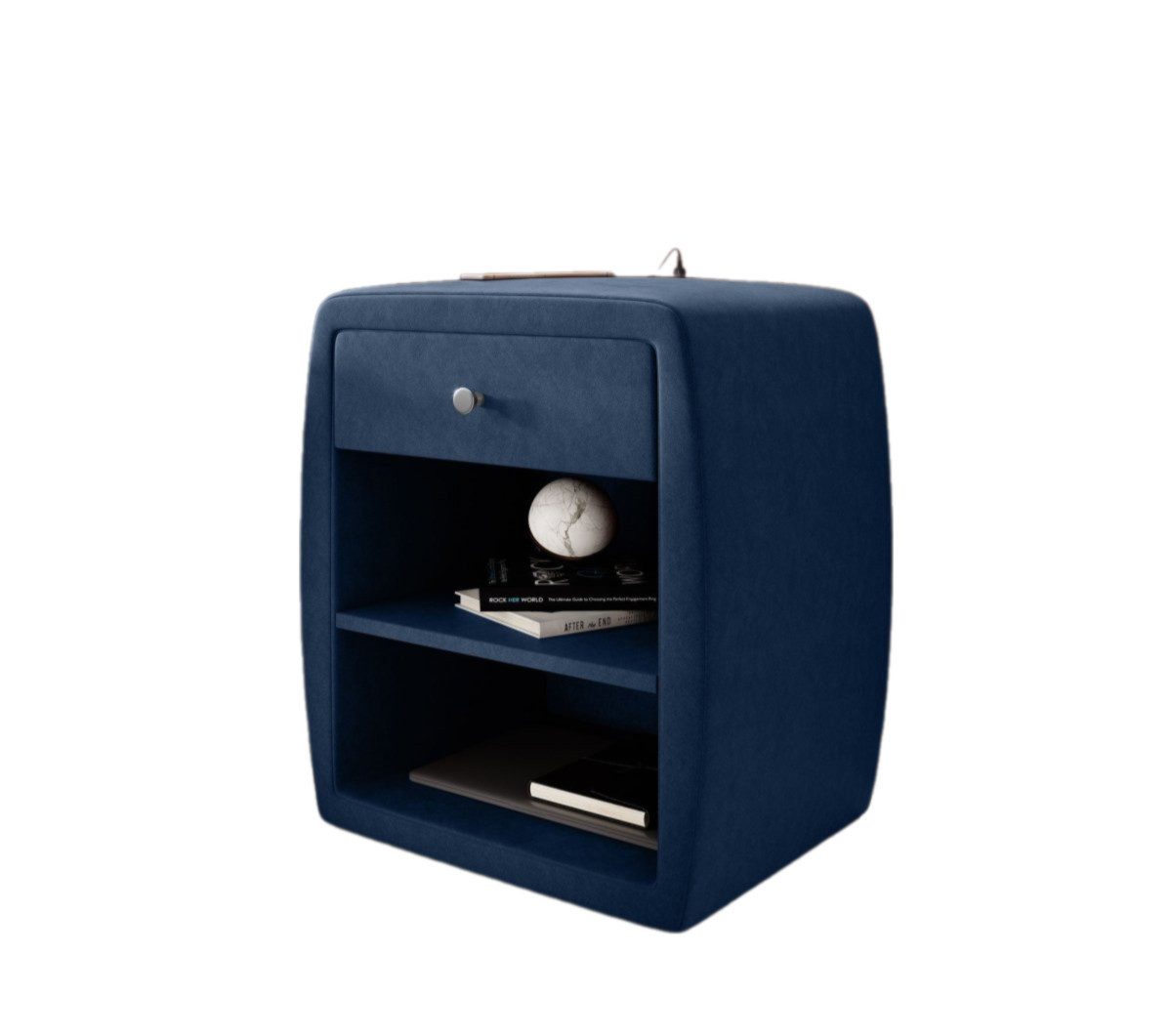 Luxusbetten24 Nachttisch Designer Nachttisch Lilly, mit USB-Anschluss Anschluss und Samtbezug