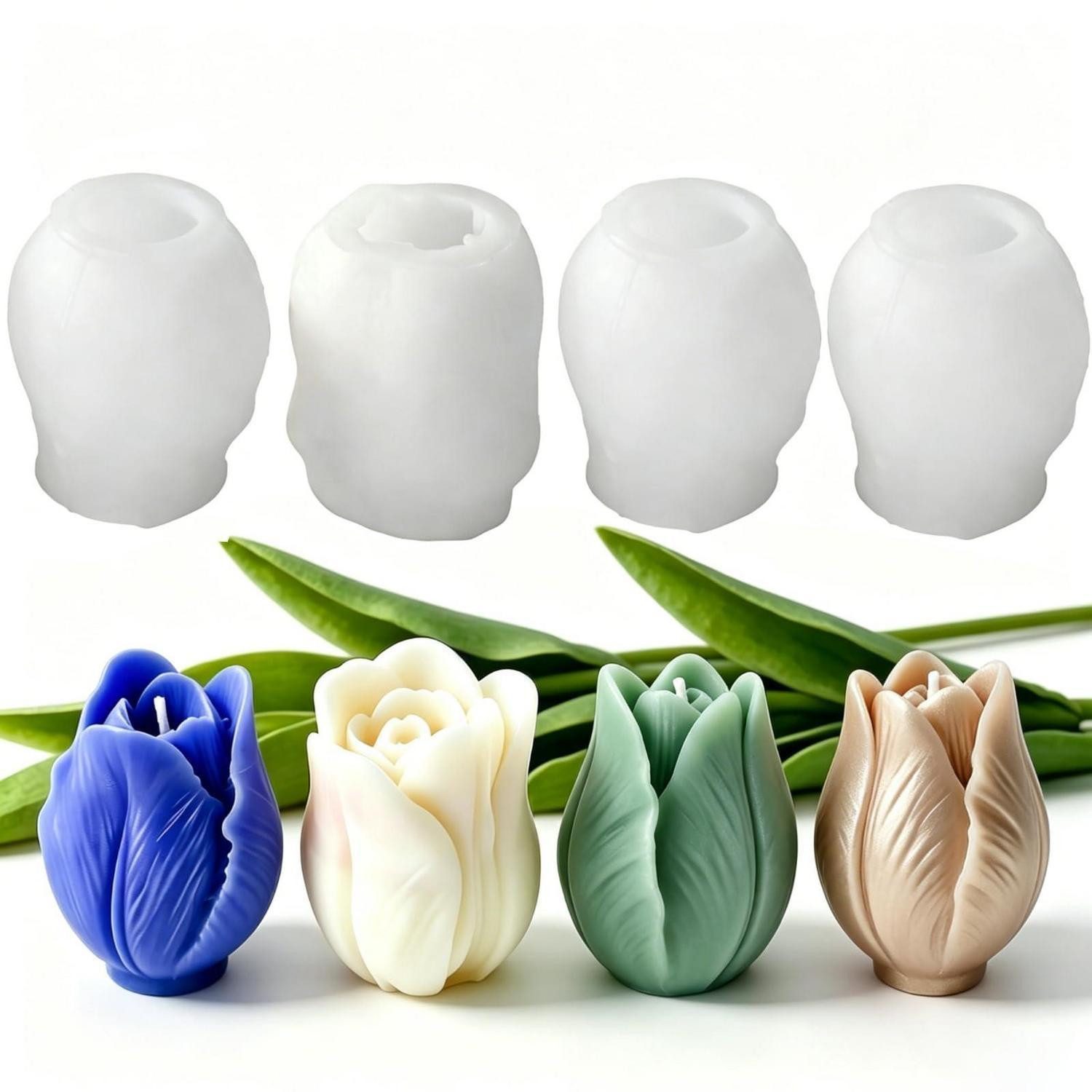 LuxusKollektion Silikonform Silikonform Tulpen 4 Stk DIY Kerzen Seifen Geschenke, (4-tlg)