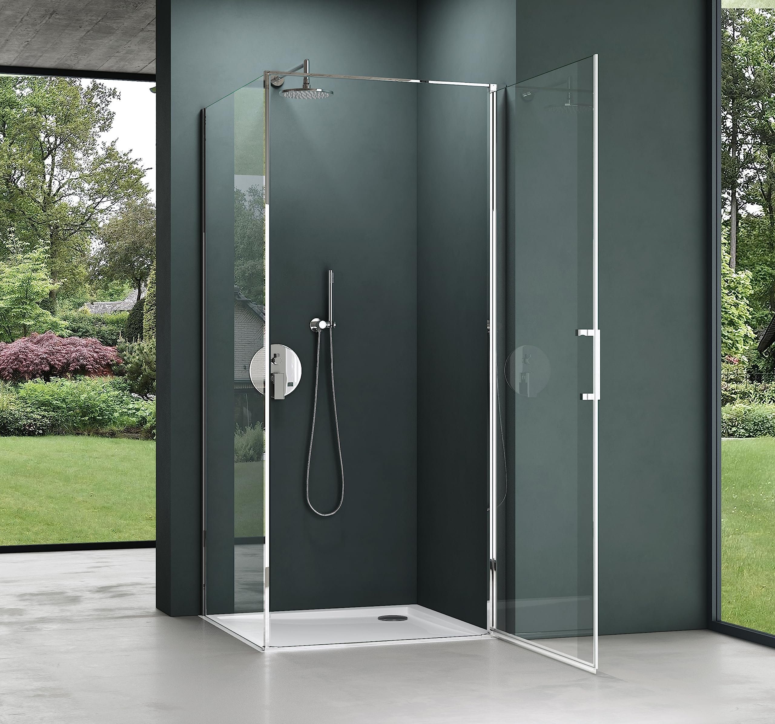 Mai & Mai Grossraumdusche Duschkabine Hebe-/Senk-System Duschabtrennung H:195cm 8mm ESG Nano, BxT: 80x80 cm, Einscheibensicherheitsglas