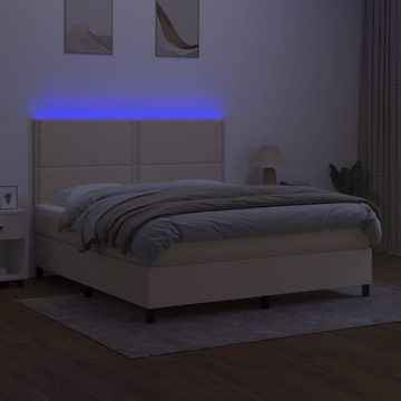 vidaXL Bettgestell Boxspringbett mit Matratze LED Creme 160x200 cm Stoff Bett Bettgestel