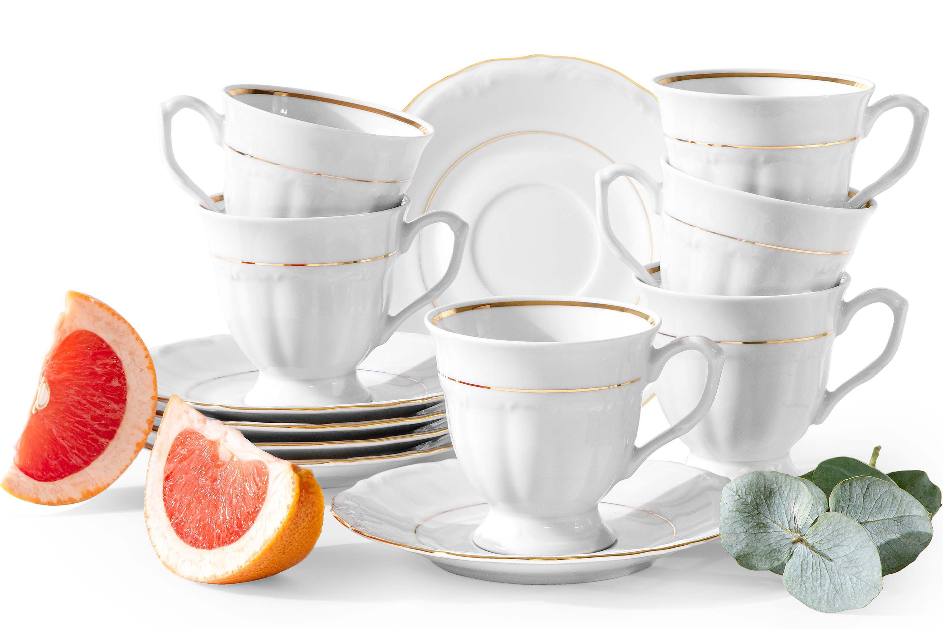 KONSIMO® Kaffeeservice CHODZIEZ MARIA TERESA Kaffeetassen-Set, Premium-Porzellan (12-tlg), 6 Personen, Porzellan, elegante Dekorationen, Handdekoration in echtem Gold