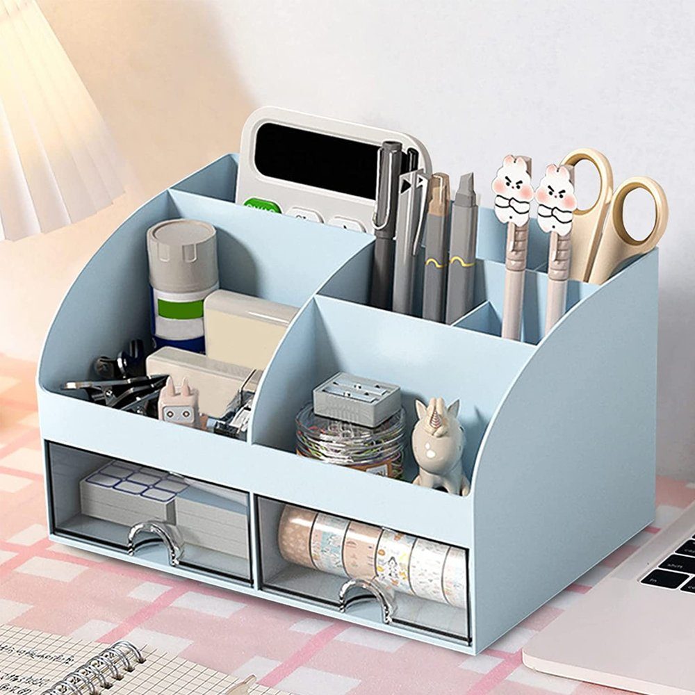 NUODWELL Organizer Schreibtisch Organiser, Plastik Tisch Organiser mit 2 Clear Schubladen