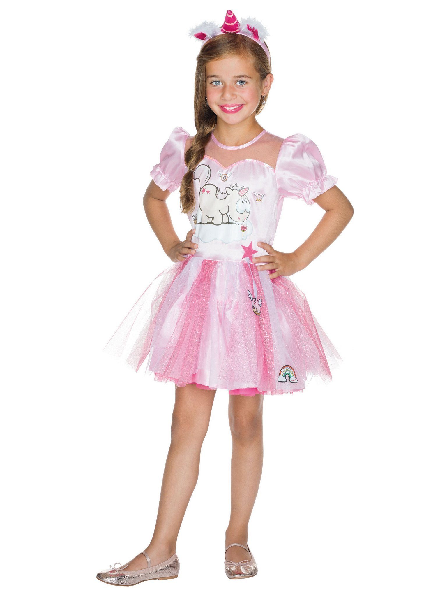 Rubie´s Kostüm Einhorn Theodor Glitzerkostüm - Kleid für Kinder, Rosafarbenes Glitzerkleid des kuscheligen Einhorns
