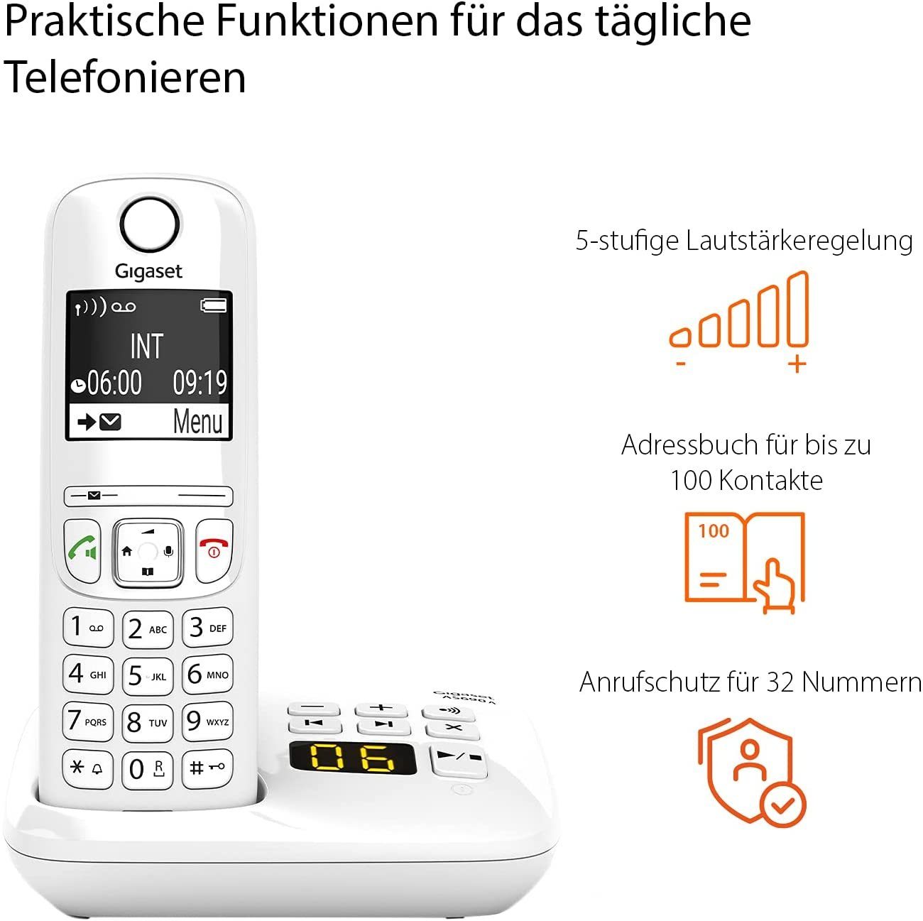 Gigaset Gigaset AS690A, Schnurloses Telefon mit Anrufbeantworter Schnurloses DECT-Telefon (Mobilteile: 1, Freisprechen & Anrufschutz & kontrastreiches Display)