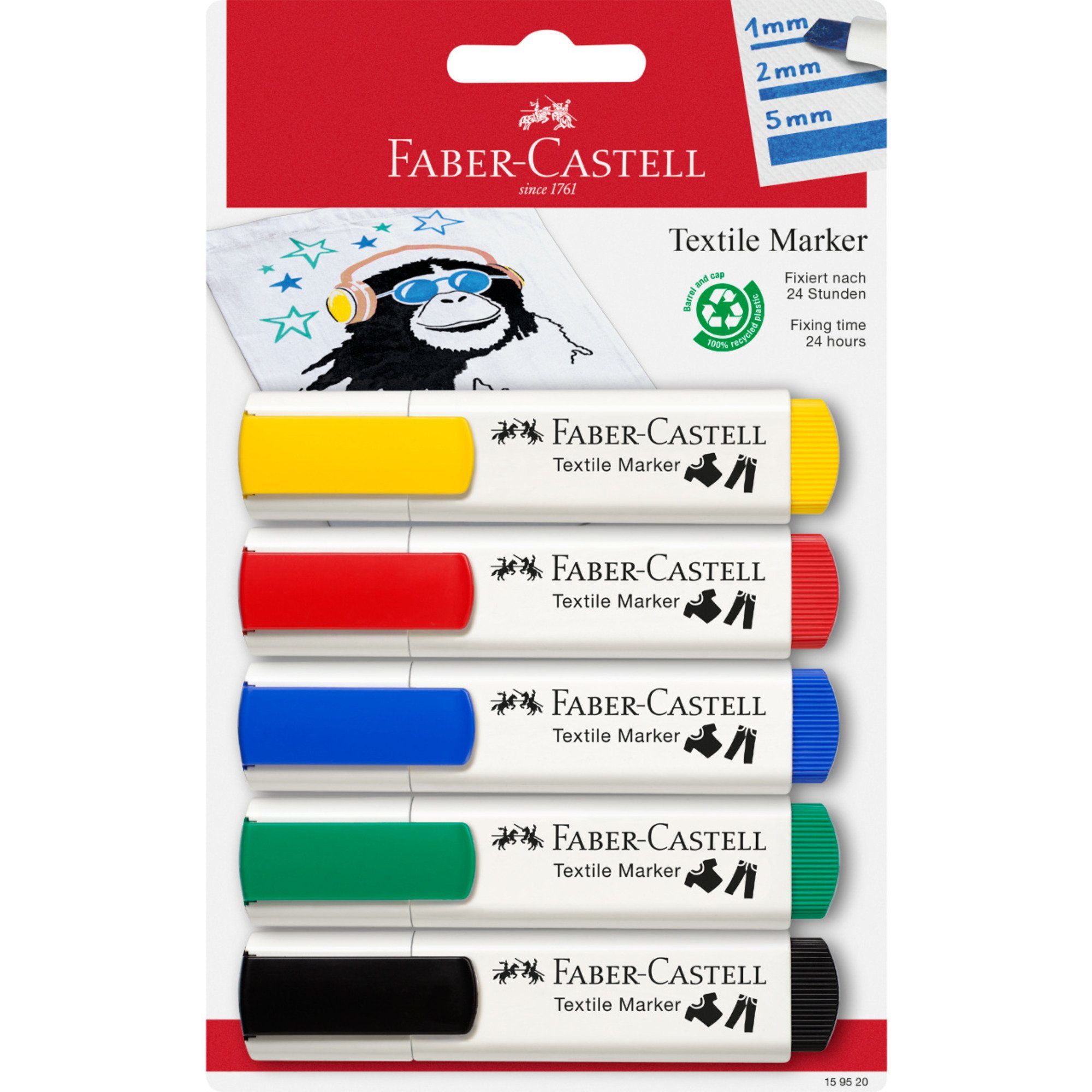 5 Faber-Castell Basisfarben, Druckkugelschreiber Textilmarker, Faber-Castell Stift