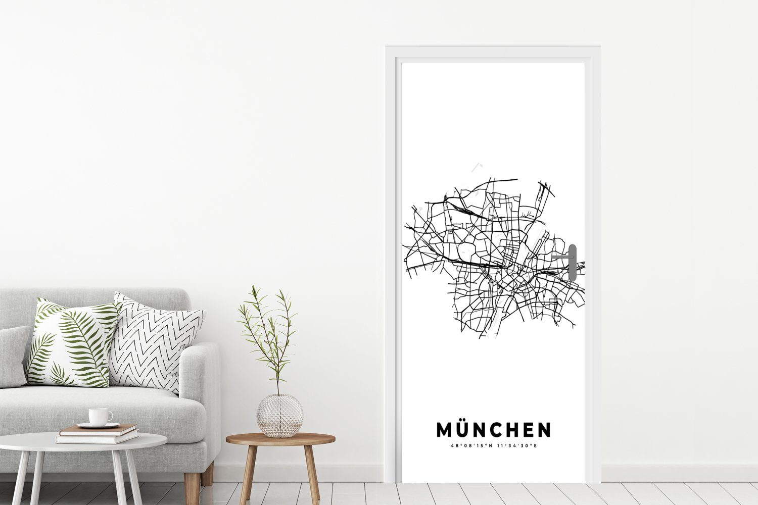 MuchoWow Türtapete Deutschland, St), und Karte Türaufkleber, bedruckt, cm Stadtplan - Matt, für - - 75x205 weiß Schwarz Tür, München Fototapete - (1