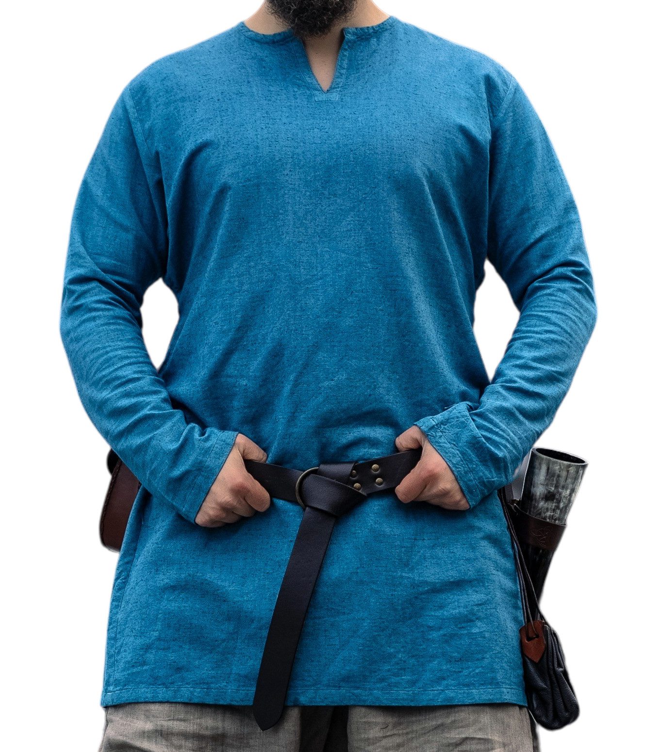 Leonardo Carbone Wikinger-Kostüm Langarm-Tunika "Ragnar" aus Leinen, seitliche Einsätze, V-Ausschnitt