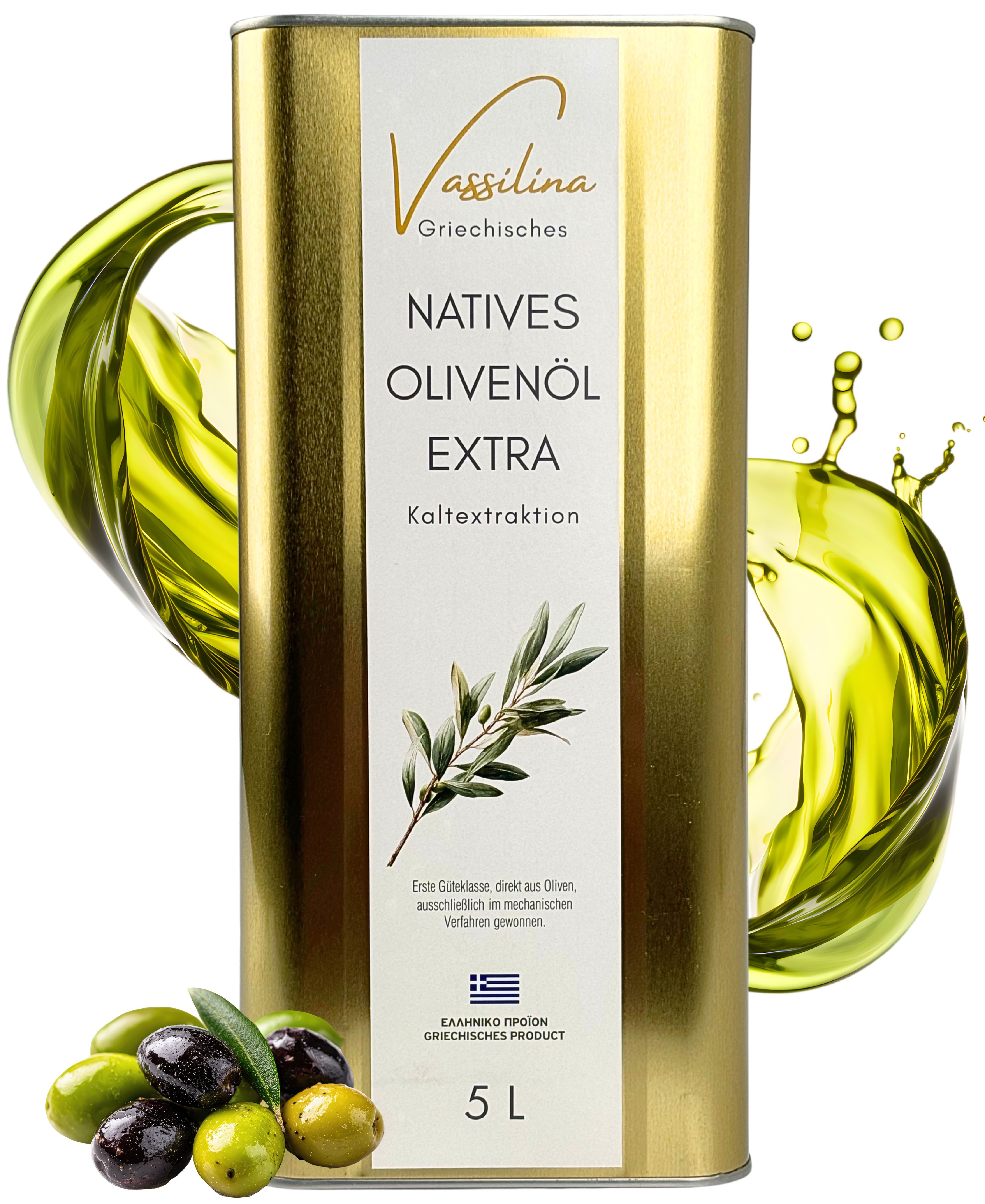 Vassilina Speiseöl Extra natives Olivenöl 5L aus Griechenland, Kaltextraktion · Koroneiki-Oliven · Aus traditionellem Familienbetrieb