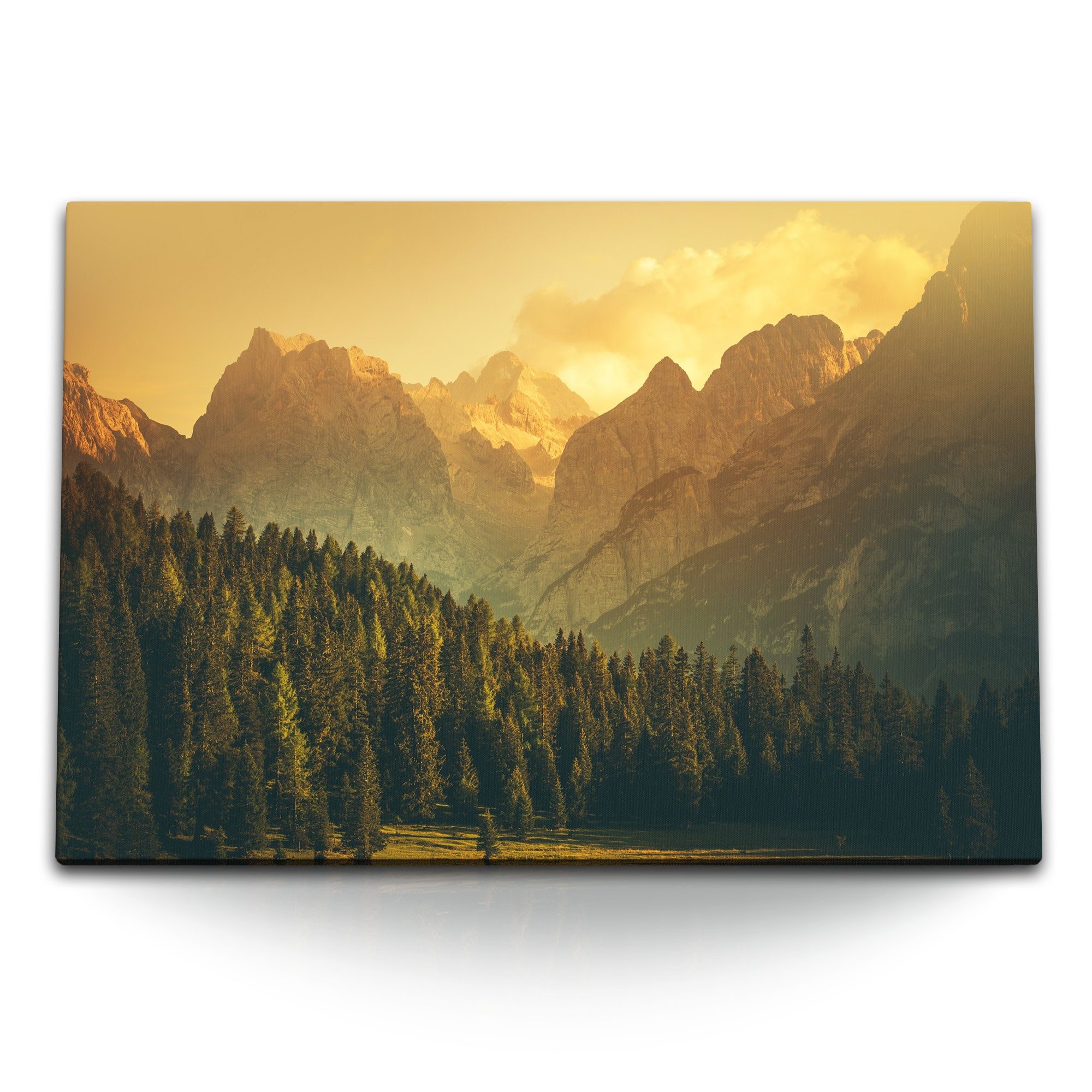 Leinwandbild 120x80cm Wandbild auf Leinwand Alpen Dolomiten Berge Felsen Tannenwald