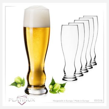 PLATINUX Bierglas Hohe Biergläser, Glas, 500ml (max. 600ml) Weizengläser 0,5L Bierpokale Spülmaschinenfest