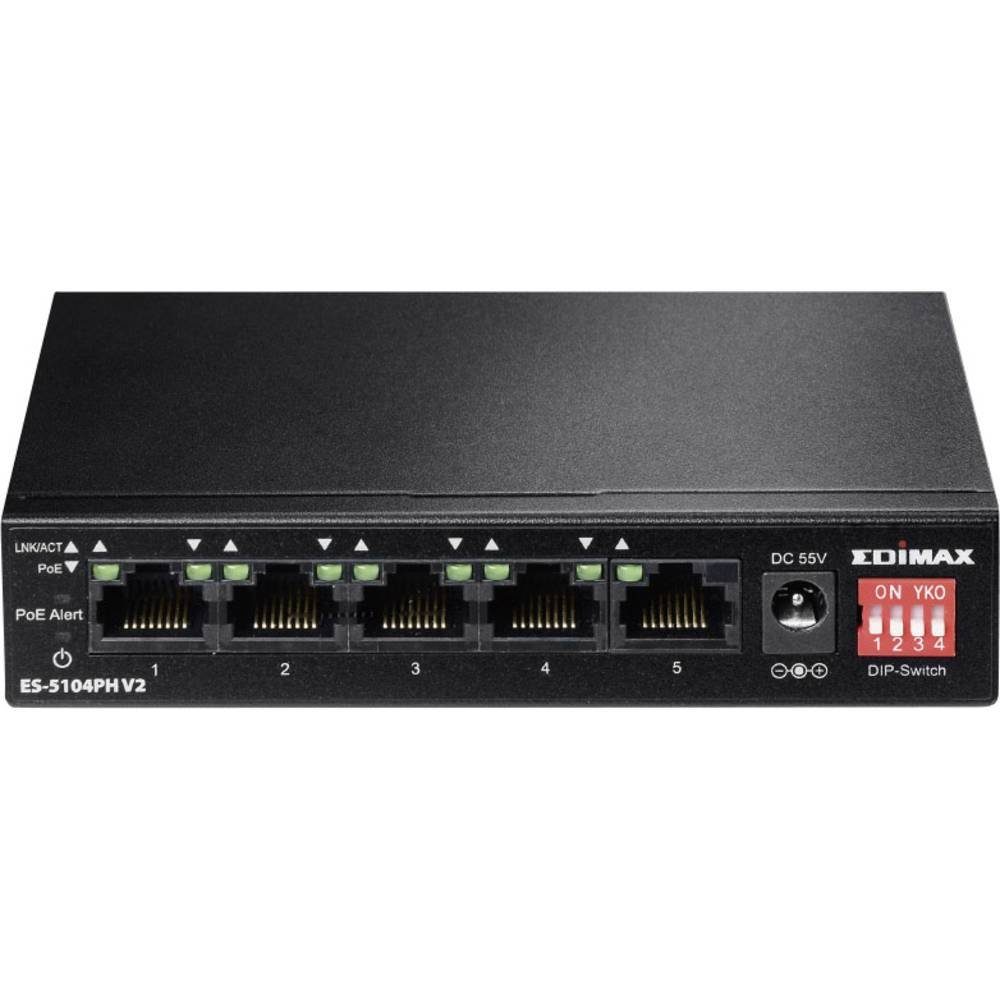 Ethernet mit Switch (PoE-Funktion) 4 Netzwerk-Switch ES-5104PH Edimax Fast 5-Port