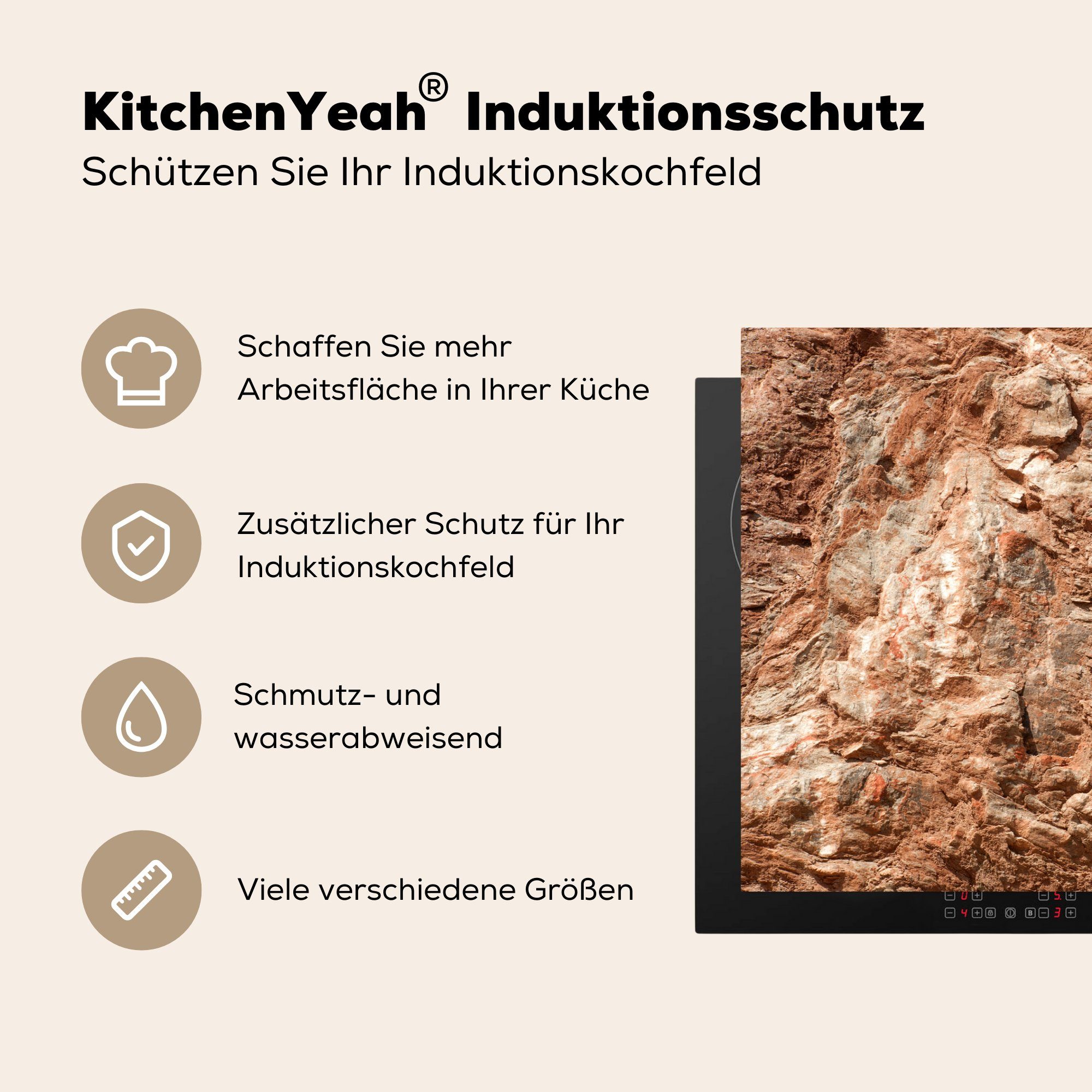 küche, Herdblende-/Abdeckplatte Induktionskochfeld (1 Vinyl, Felsstruktur die 81x52 Ceranfeldabdeckung Schutz für tlg), Gebirge, im cm, MuchoWow
