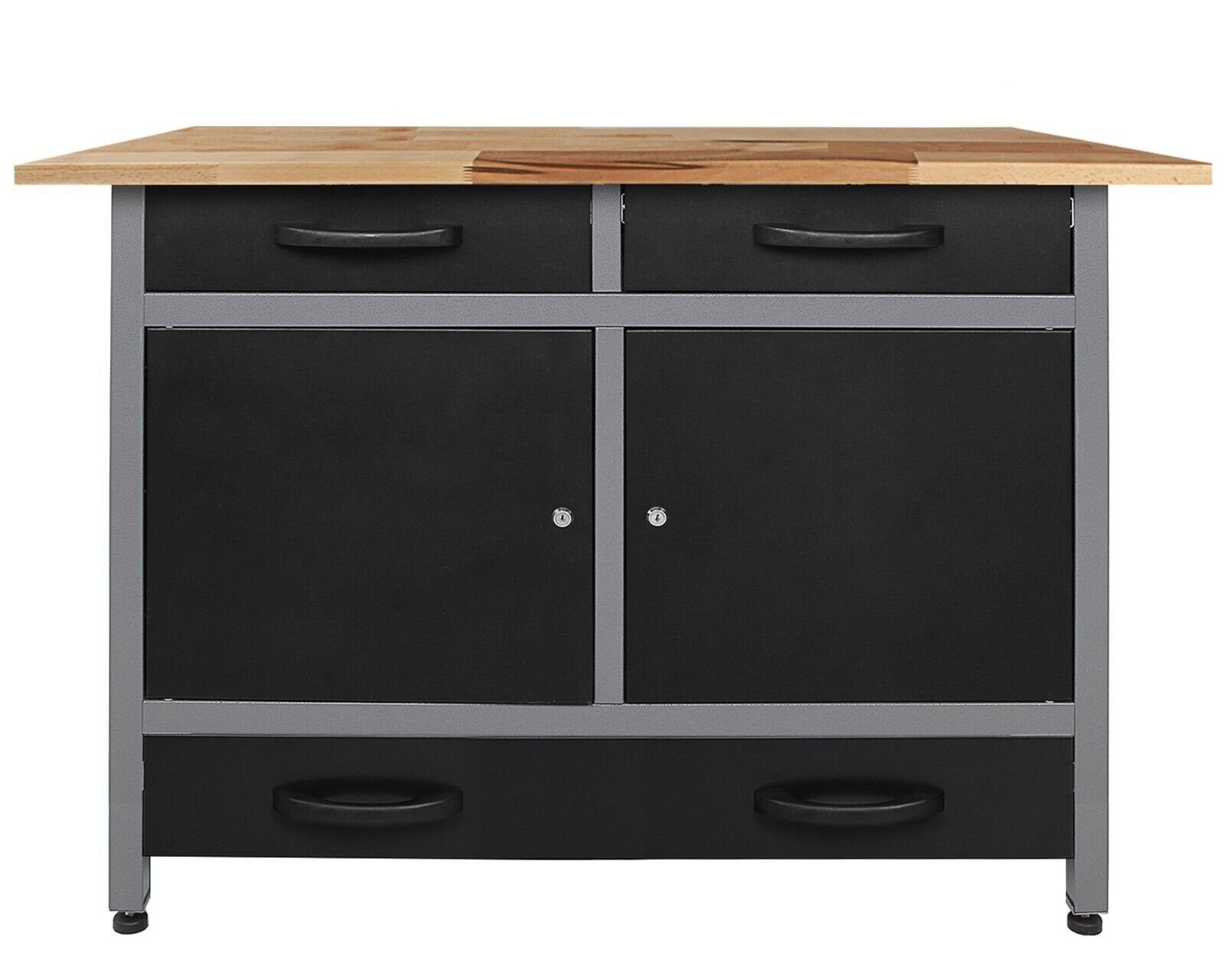 ONDIS24 Werkbank Werktisch 120cm, Montagewerkbank, 3 Выдвижные ящики & 2 Двери, Buchenholzarbeitsplatte, Arbeitshöhe 95 cm