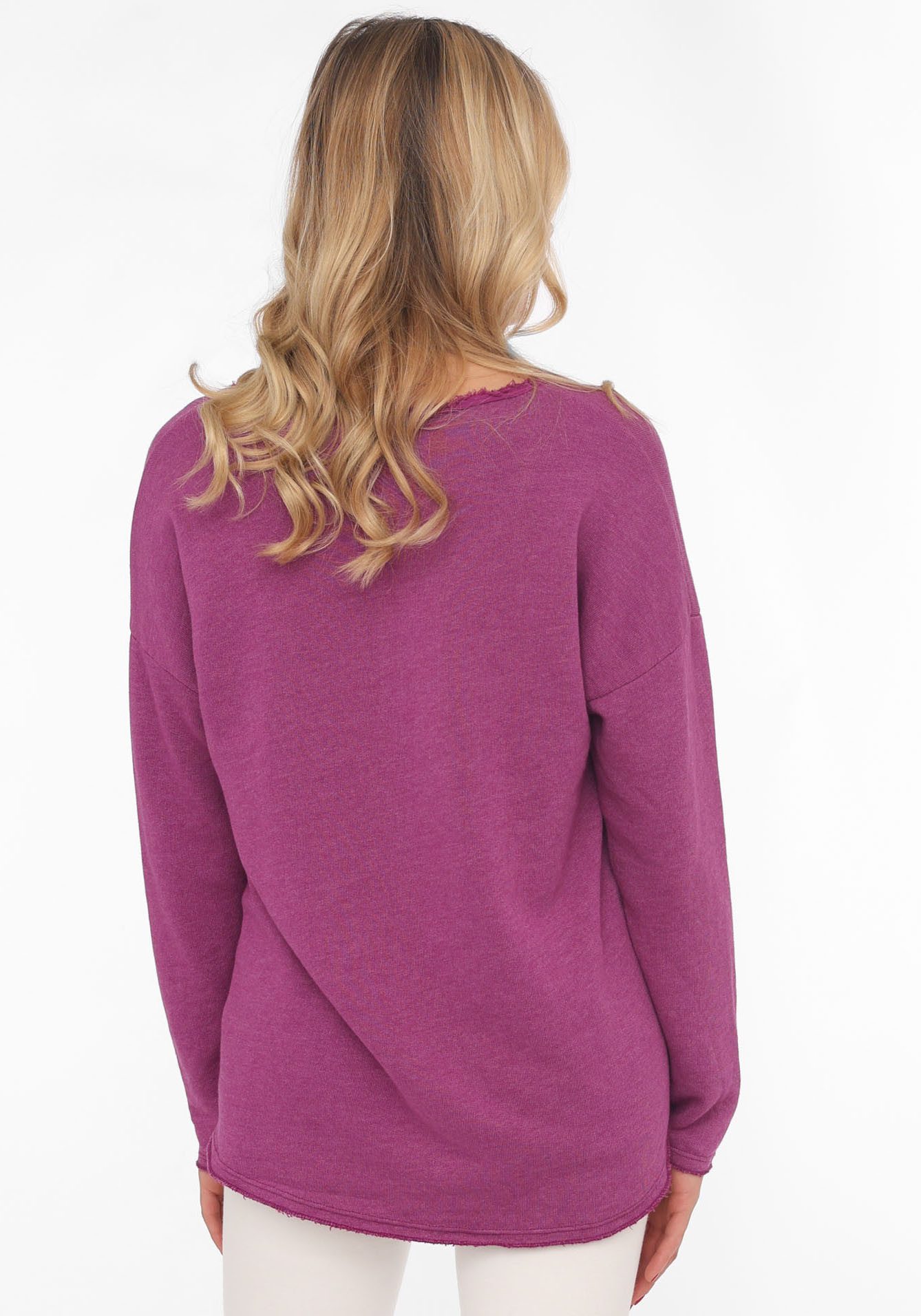 Zwillingsherz Sweatshirt "Positive Mind" ausgefranster V-Ausschnitt, Used Look, Langarm, Schriftzug