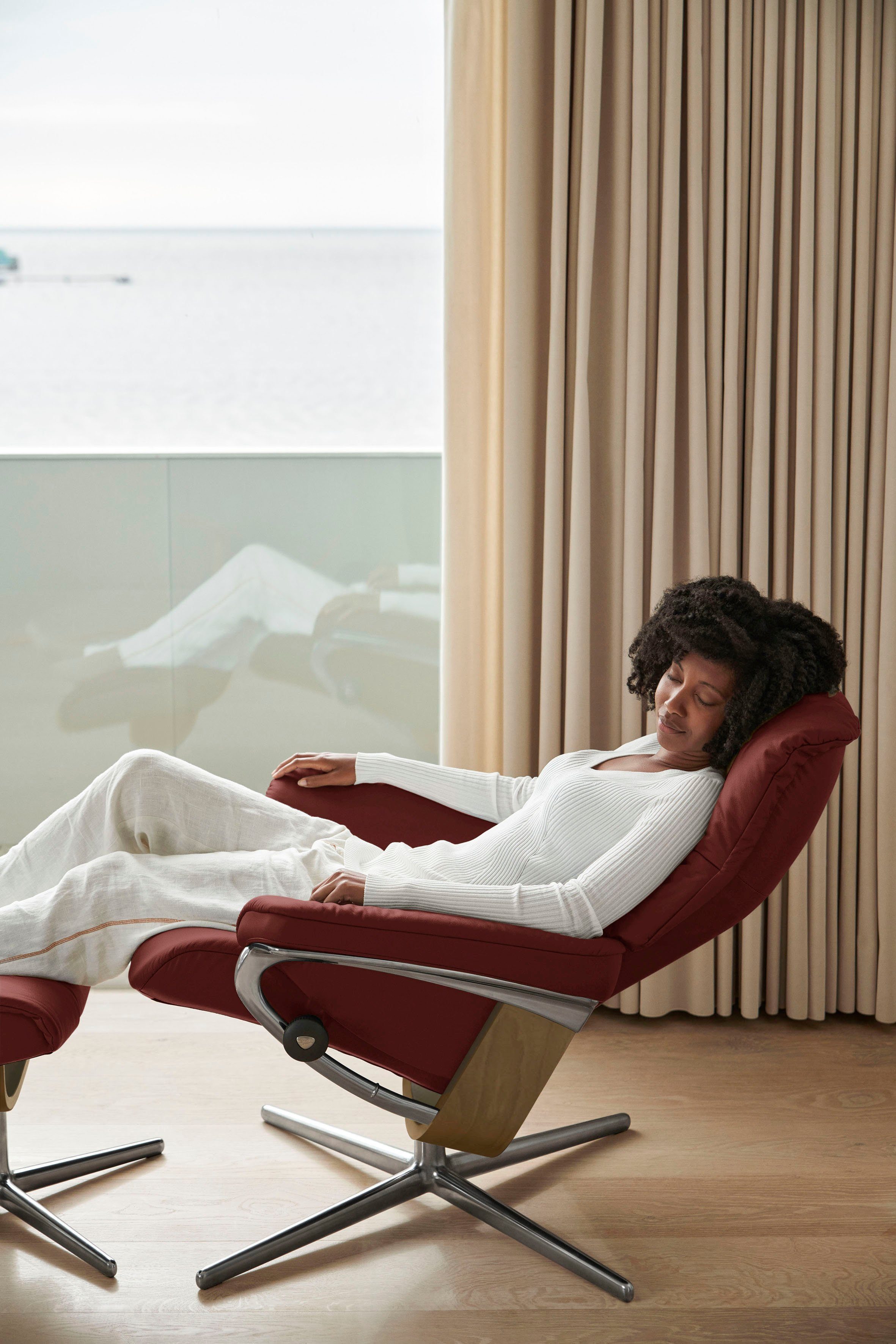 (Set, Stressless® S, Cross mit mit Hocker), M Relaxsessel Hocker, mit & Holzakzent Größe L, Eiche Base, Mayfair Relaxsessel