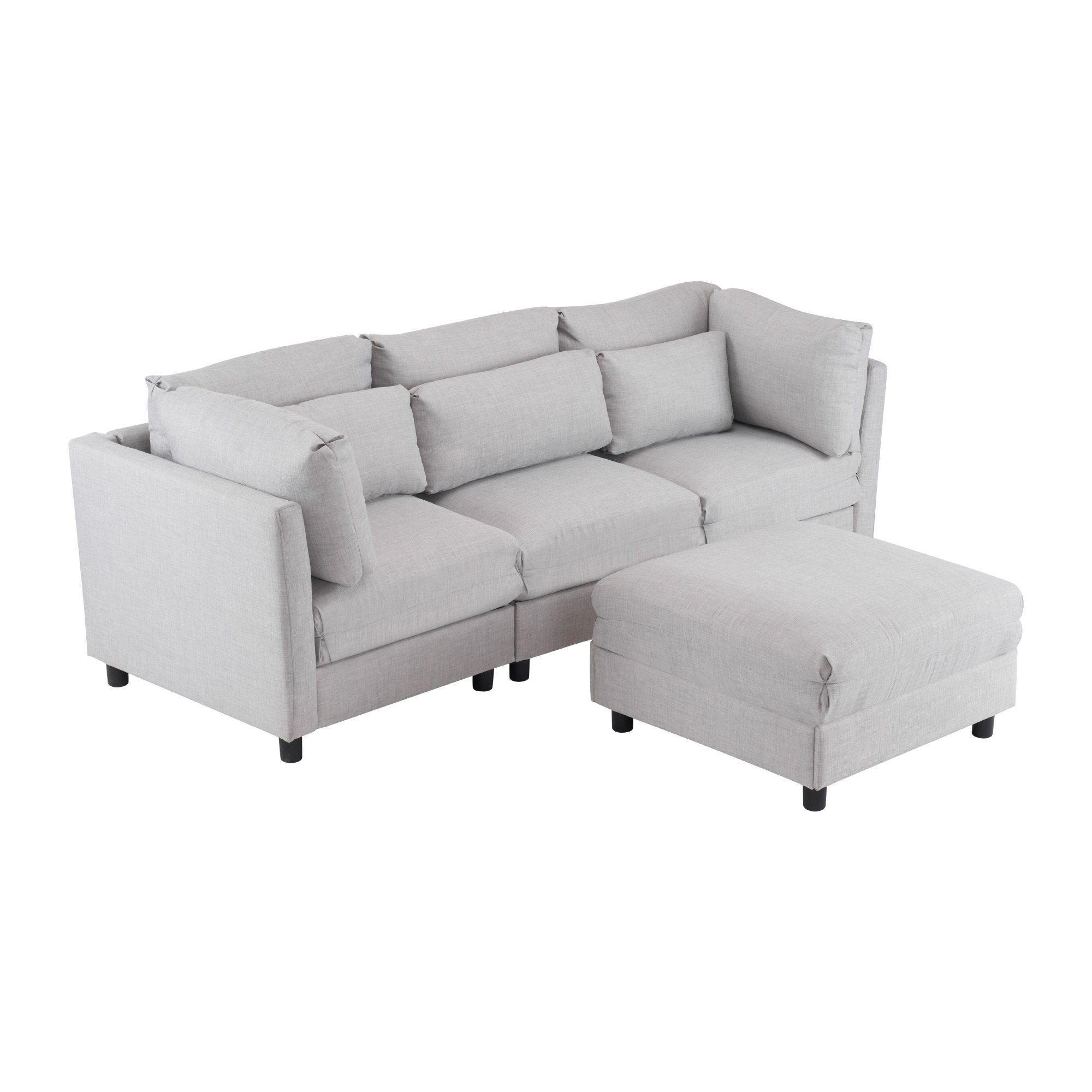 Couch Leinenbezug, mane, Sofagarnitur Ecksofa modulare Kissen, Hellgrau mit mit mit 3-Sitzer abnehmbaren Merax