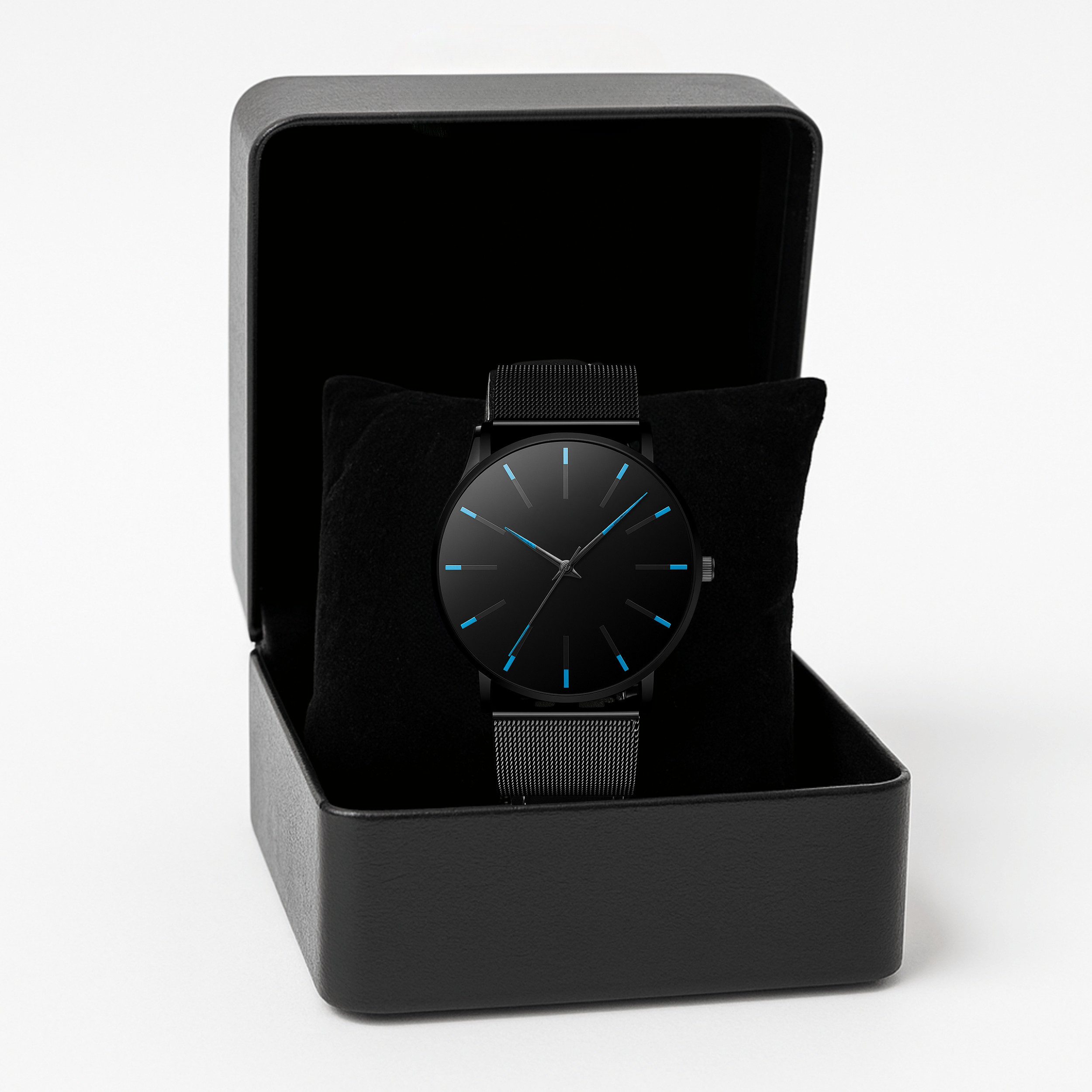 StellarLuma Quarzuhr Quarzuhr Armbanduhr Herren Mesh Schwarz Edelstahl ultraflach, Inklusive Uhrenbox