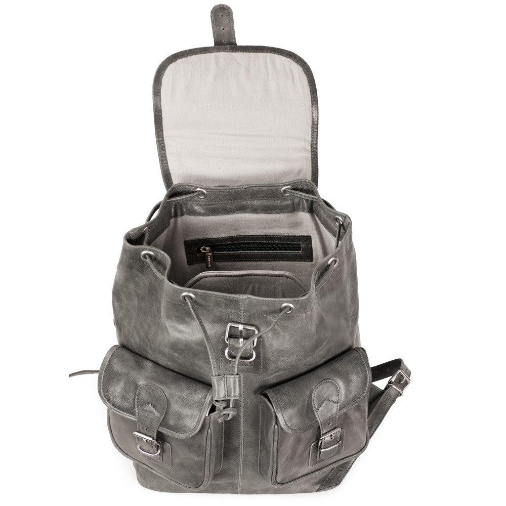 Hamosons Notebookrucksack Großer Lederrucksack / Laptop-Rucksack, Nappa, Grau, Hamosons 560