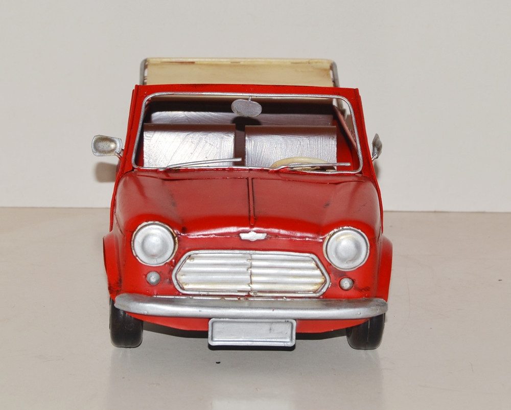 JS GartenDeko Modellauto Modellauto Mini Cooper Cabrio rot Oldtimer L 30 cm Modellwagen