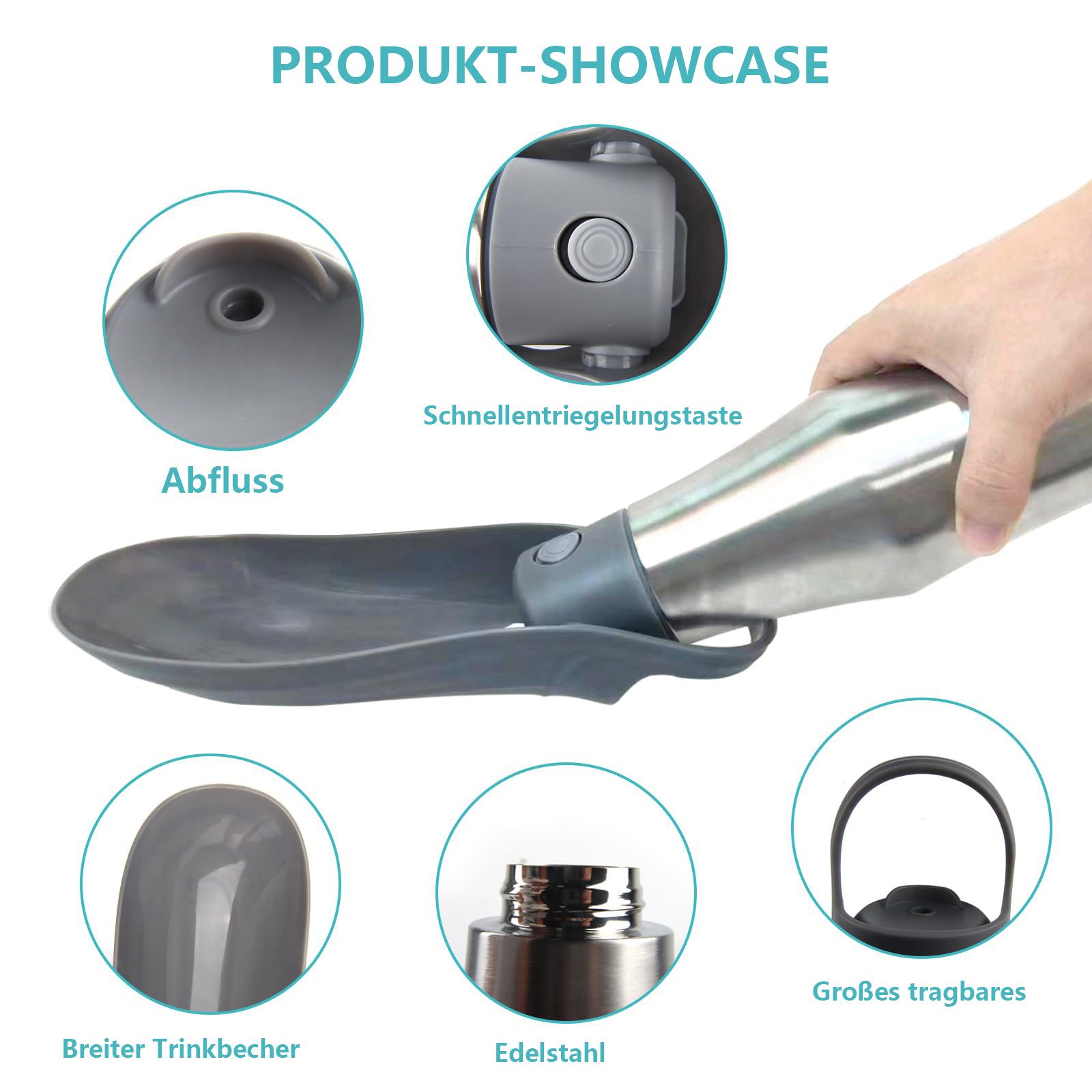 Ledander Hunde-Futterspender 750ml Hundetrinkflasche für unterwegs, Tragbare Haustier Wasserflasche, Hunde Wasserspender Reise