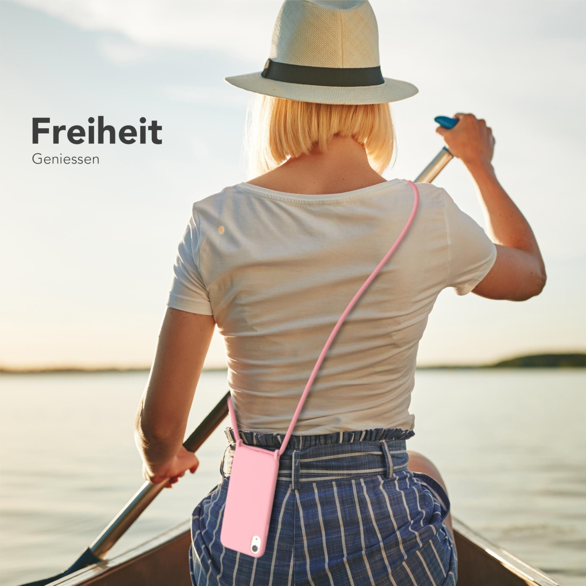 EAZY CASE Handykette Silikon Kette für Apple iPhone XR 6,1 Zoll, Handykette Silicon Band Kette zum Umhängen für Unterwegs Kordel Rosa