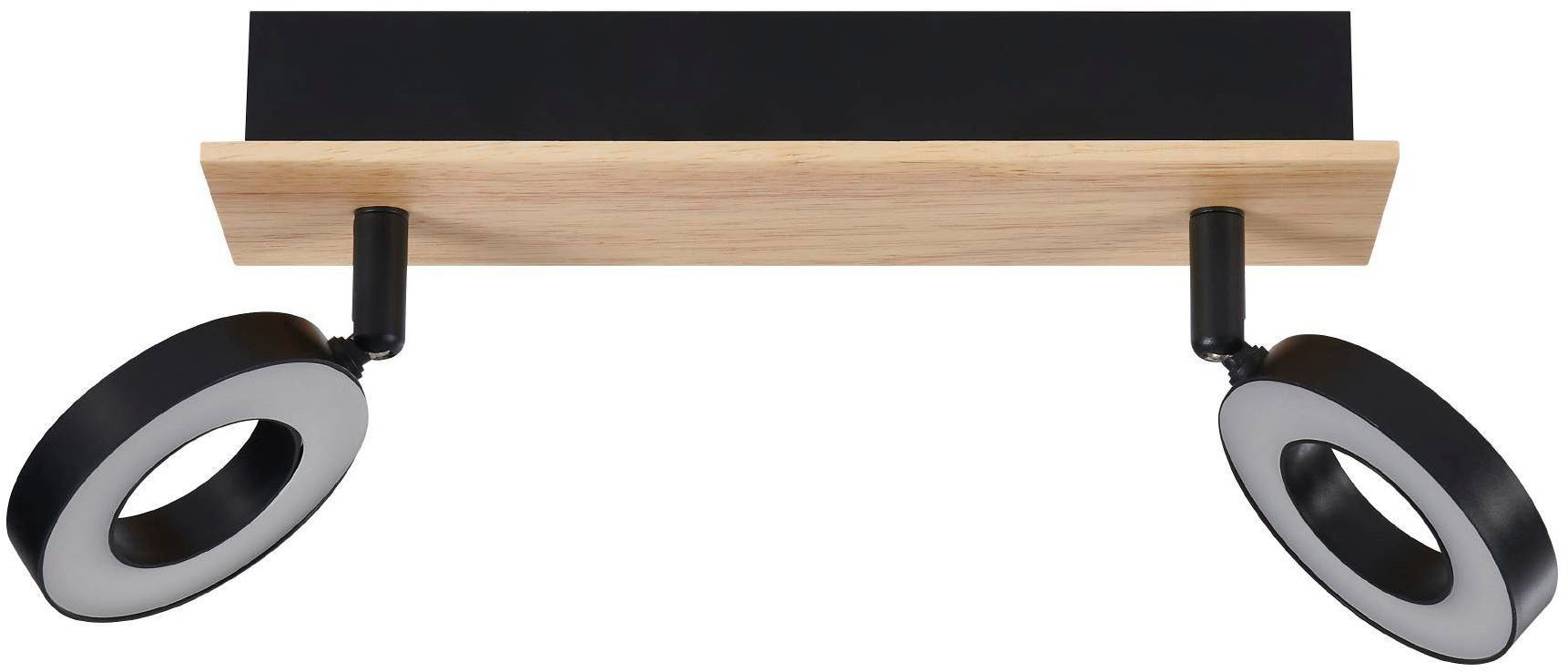 EGLO Deckenleuchte Rielves Deckenlampe, Holz und Metall, Spotbalken schwenkbar, Lampe, LED fest integriert, Warmweiß, Spot - L28 x B7 x H17,5 cm - braun, schwarz - 2X4,2W inkl.