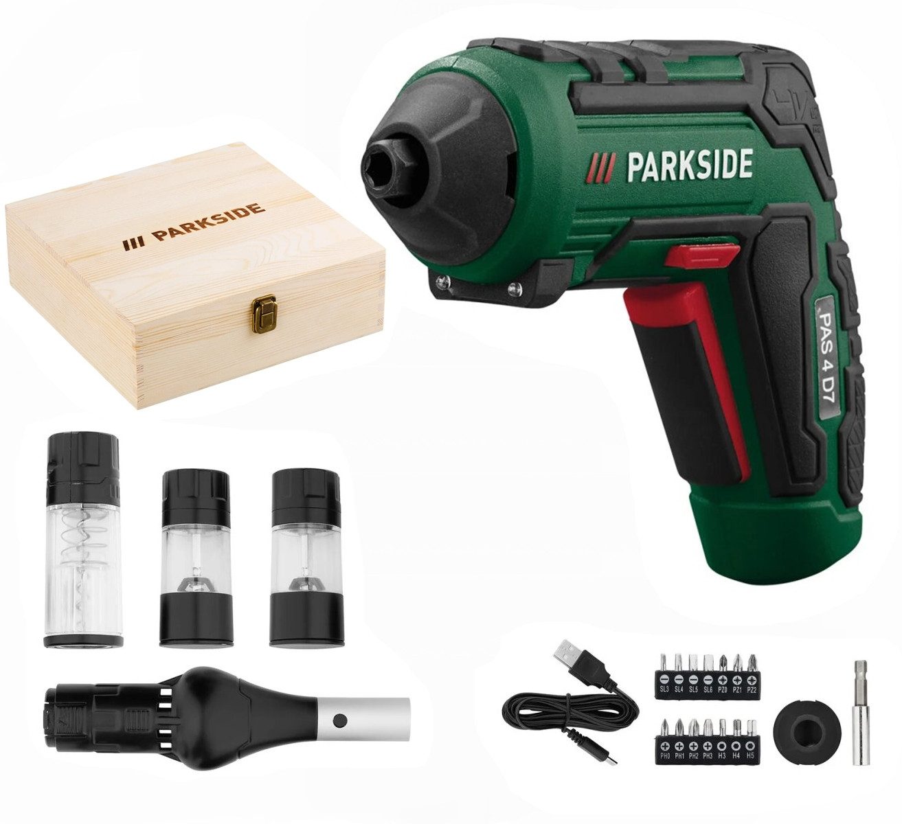 Parkside Akku-Bohrmaschine Parkside 4 V Akkuschrauber-Set PAS 4 mit 4 BBQ-Aufsätzen