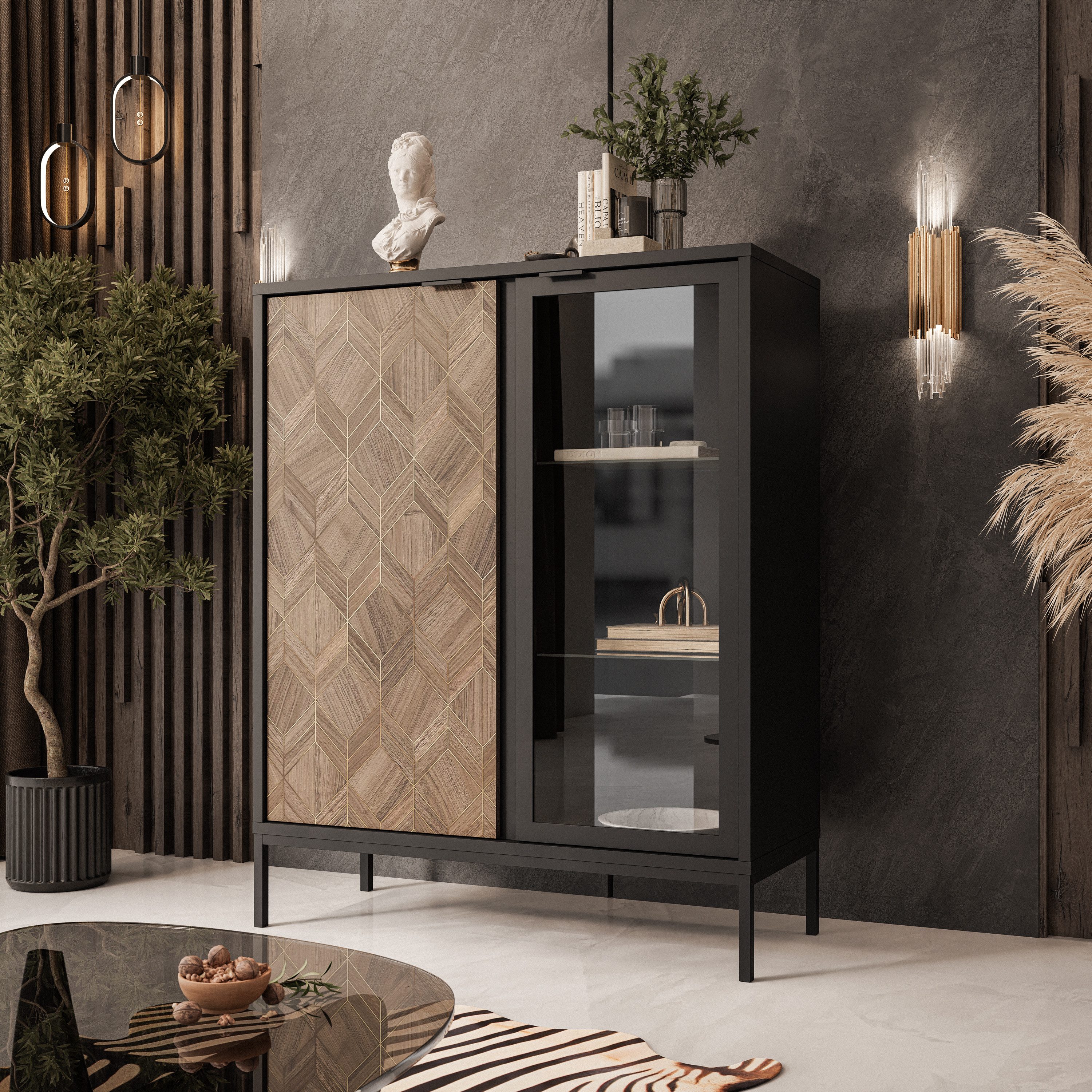 Lookway Standvitrine LIAM Vitrine mit zwei Türen und Beleuchtung