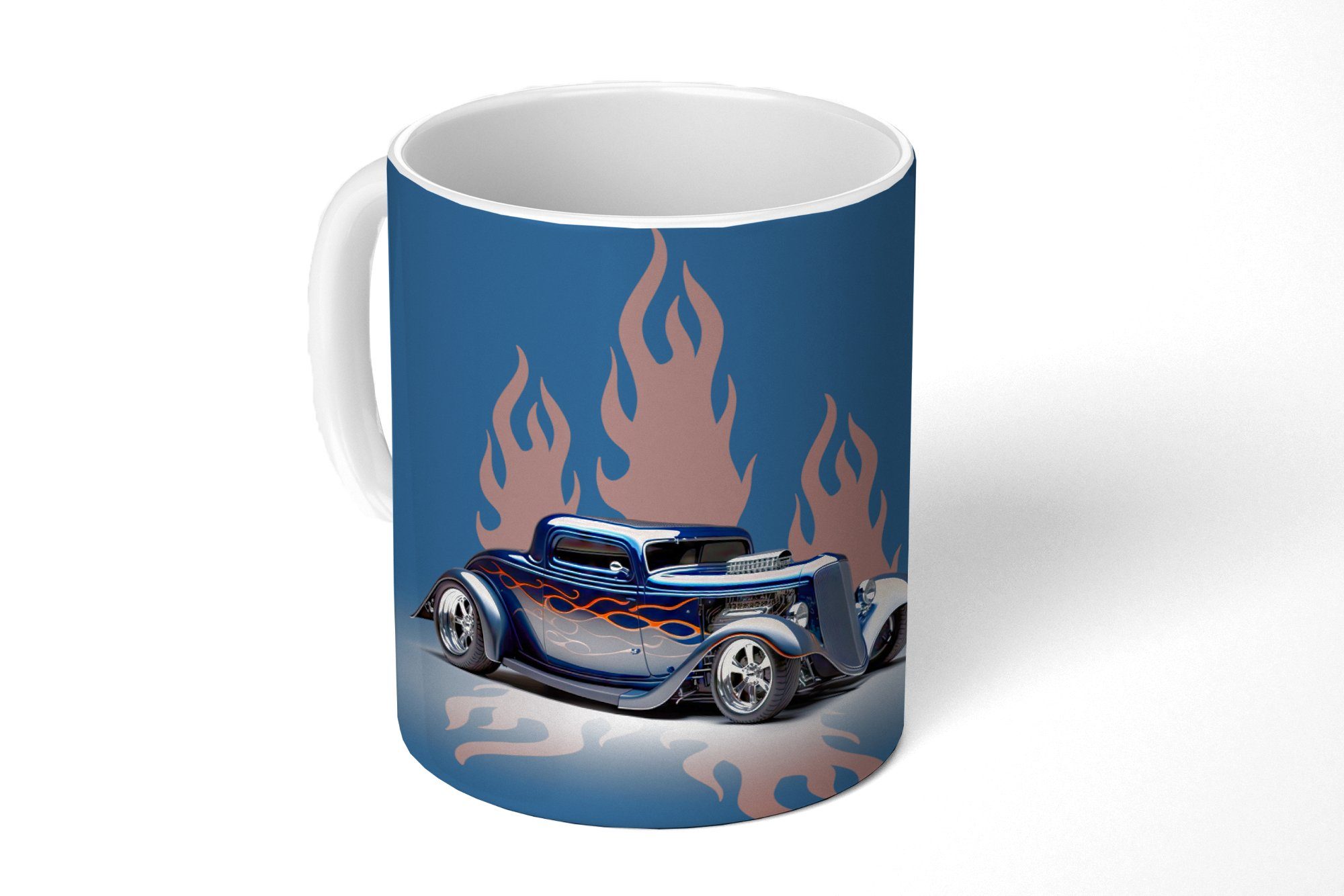 Teetasse, - Geschenk Becher, - Blau Tasse - Kaffeetassen, Keramik, Teetasse, Flammen Vintage, MuchoWow Auto