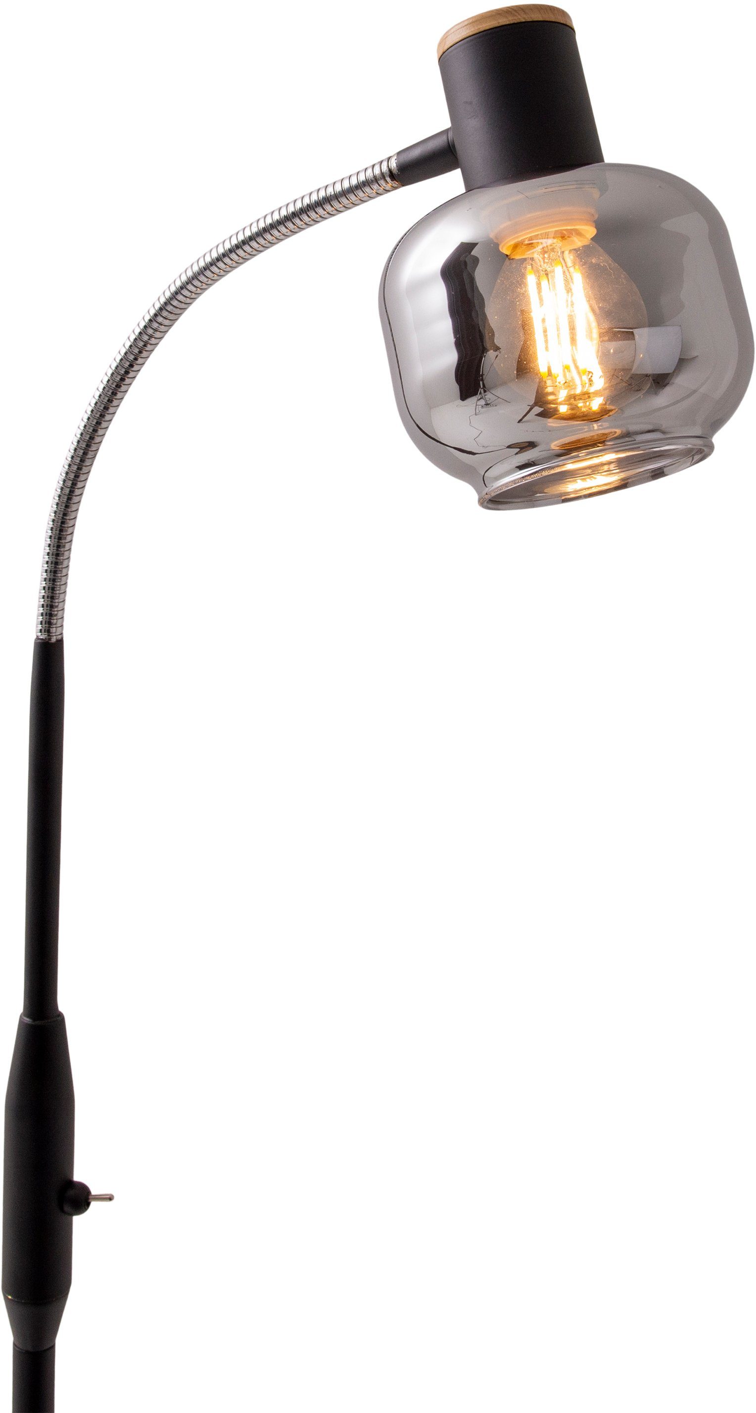 Stehlampe (rauchoptik) 1xE14 dunkel Leuchtmittel, getönt näve Glasschirm schwarz Kippschalter Fumoso, ohne