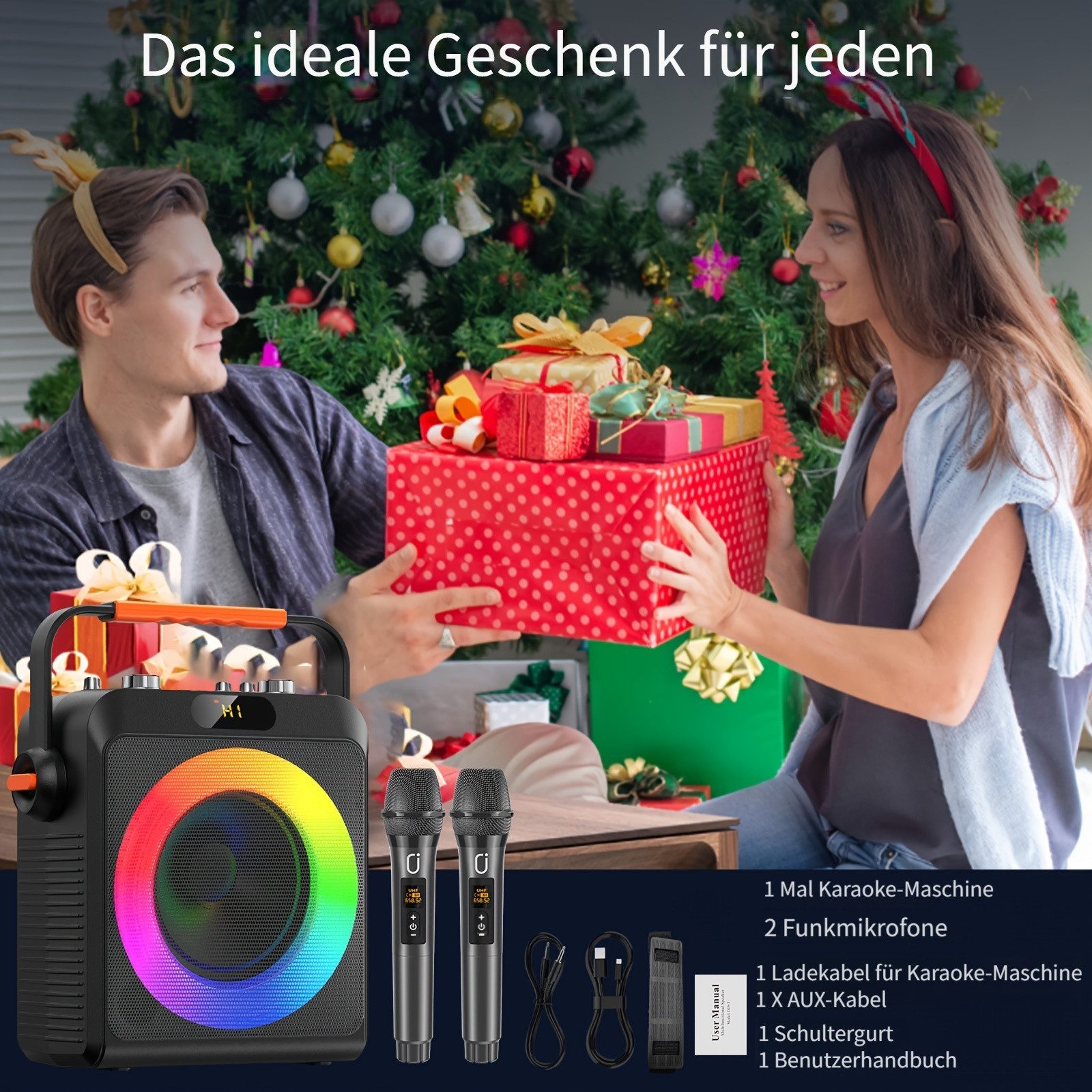 JYX mit 2PCS Mikrofon, Bluetooth Lautsprecher für Party Karaoke-Maschine 1 (Bluetooth)