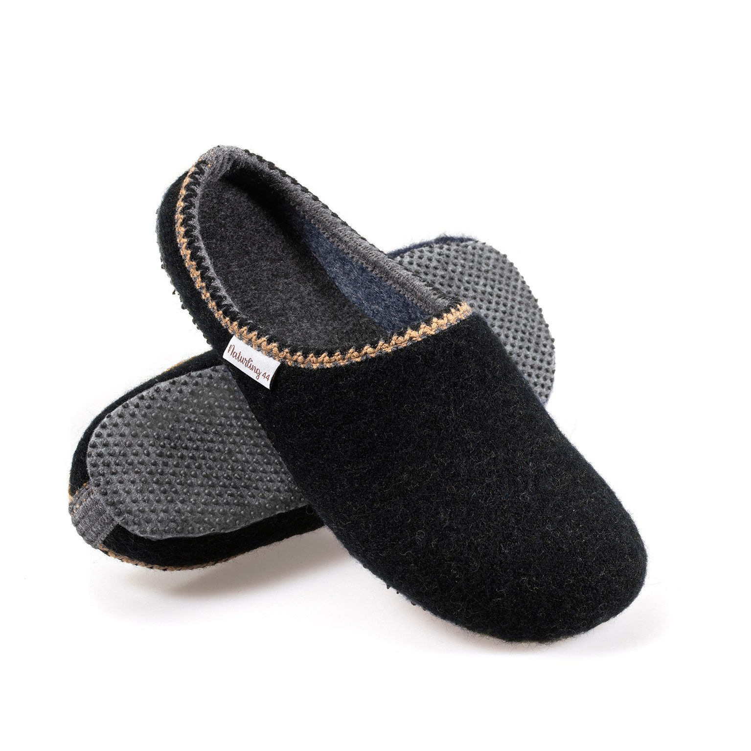 naturling Herren Filz Slipper mit Einlage Hausschuh mit rutschfester Sohle